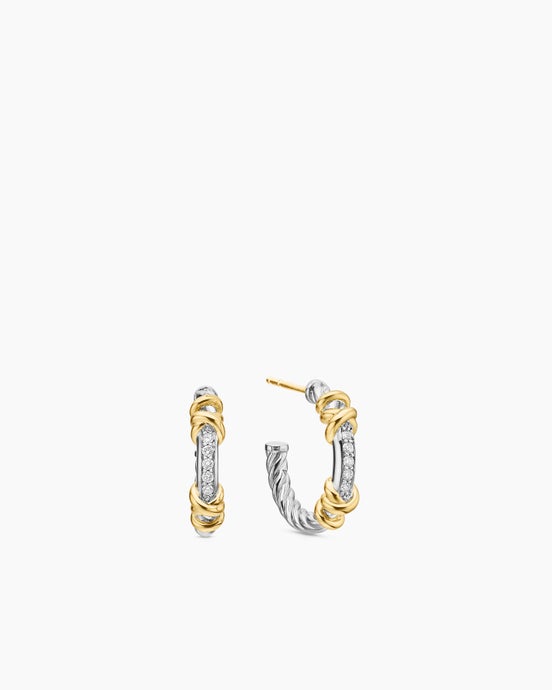 Petite Helena Wrap Hoop Earrings in Sterling Silver with 18ct Yellow Gold and Diamonds, 3/4in