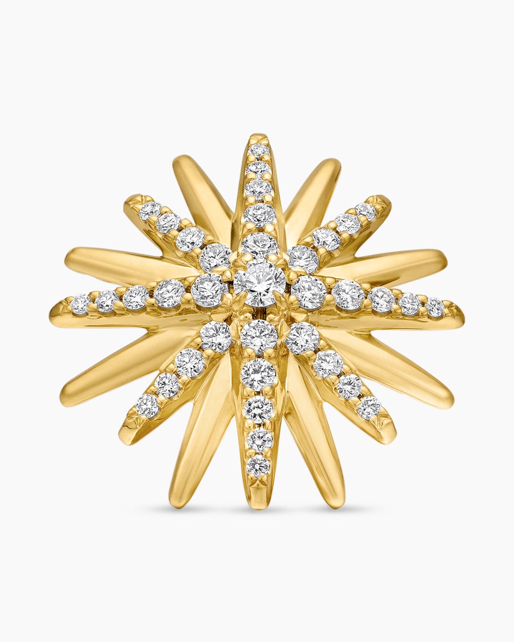 Womens Starburst Stud Earrings in 18K Yellow Gold with Diamonds, 19mm