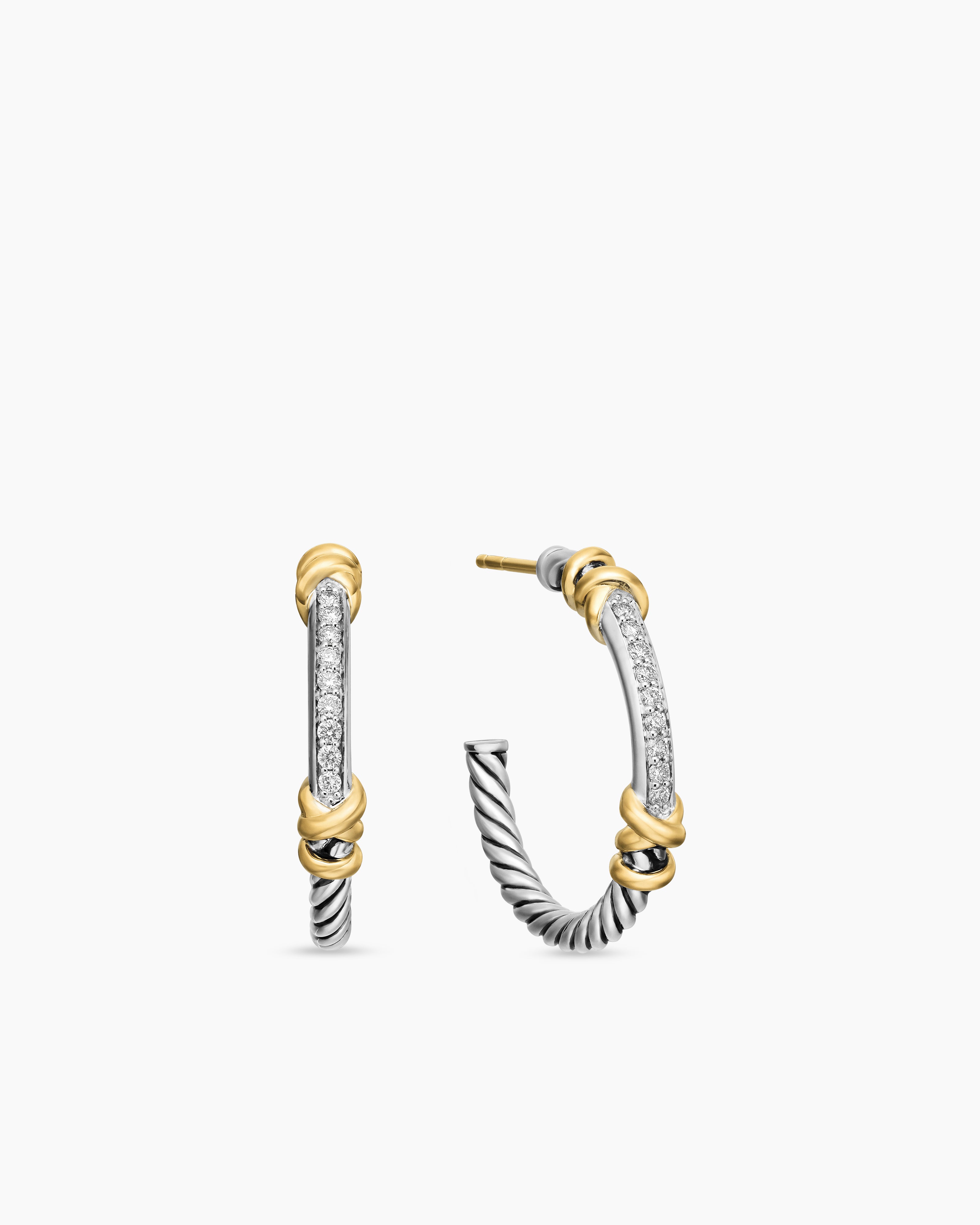Womens Petite Helena Wrap Hoop Earrings in Sterling Silver with 18K Yellow Gold and Diamonds, 1in