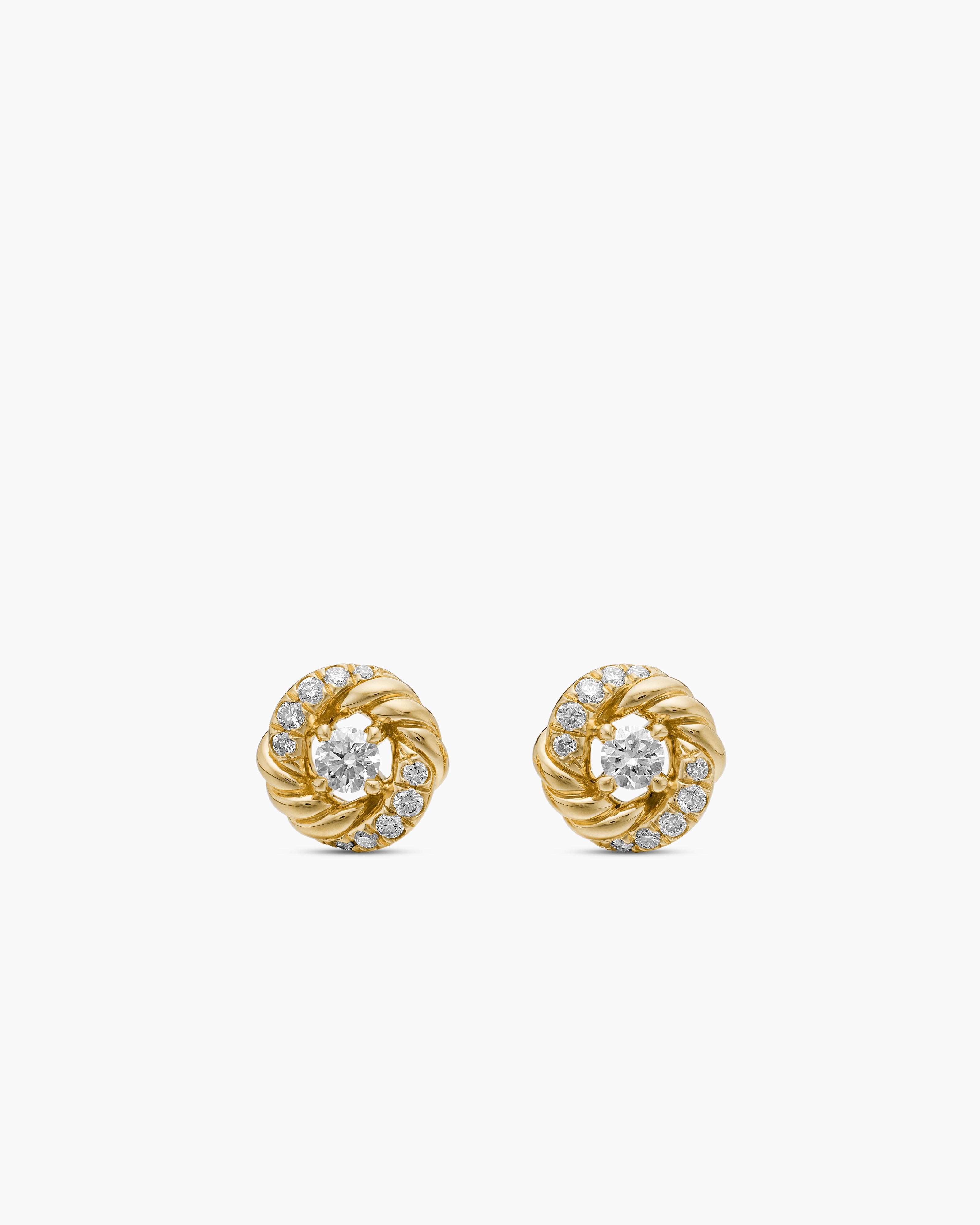 Womens Petite Infinity Stud Earrings in 18K Yellow Gold with Diamonds, 7.8mm