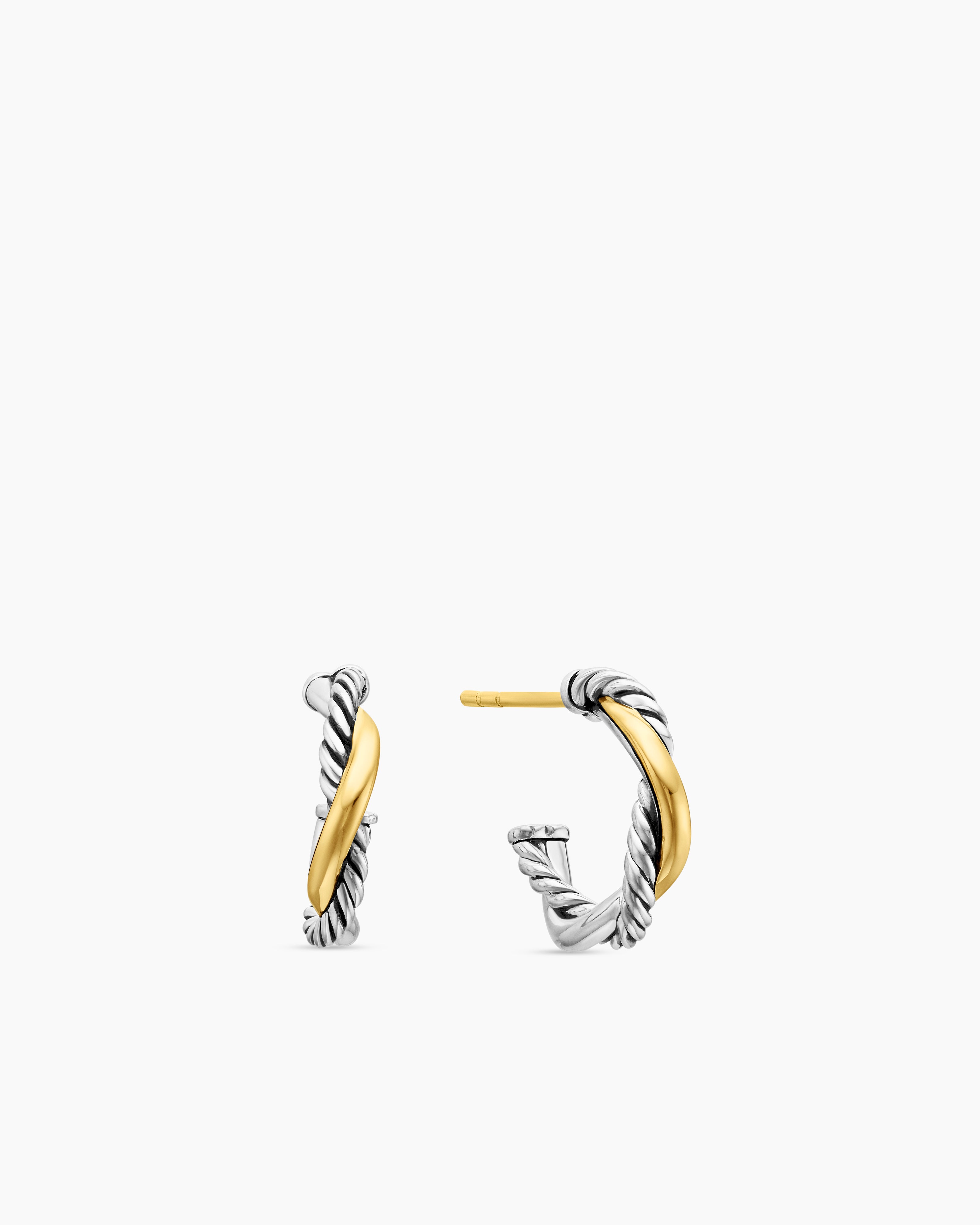 Womens Petite Infinity Huggie Hoop Earrings in Sterling Silver with 14K Yellow Gold, 3mm