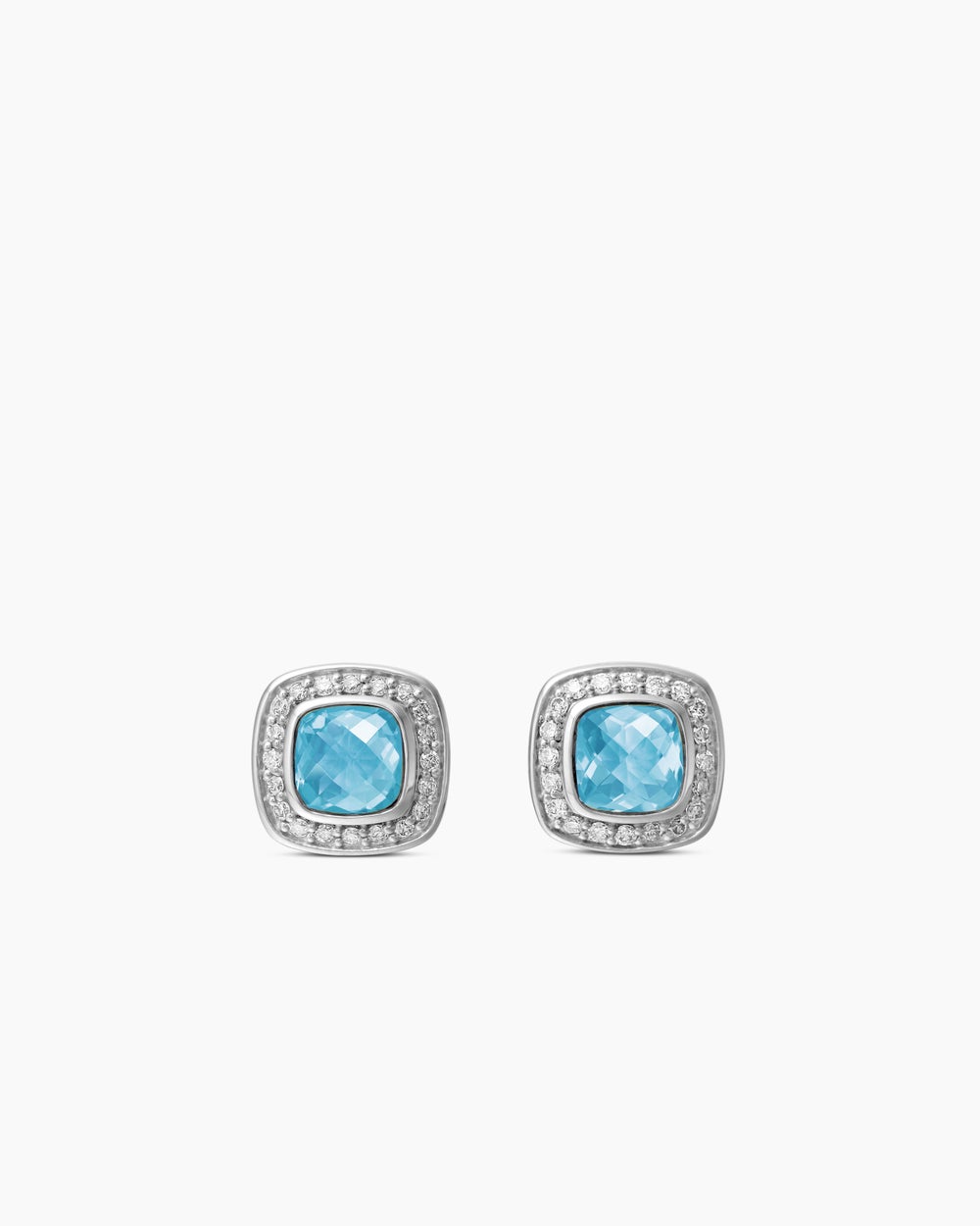 Womens Petite Albion® Stud Earrings in Sterling Silver with Blue Topaz and Pavé Diamonds, 5mm