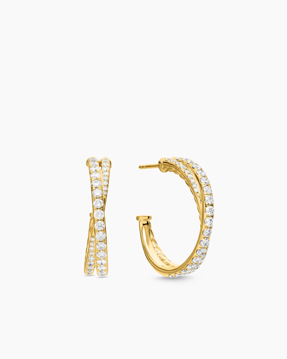 Womens Pavé Crossover Hoop Earrings in 18K Yellow Gold with Diamonds, 24mm