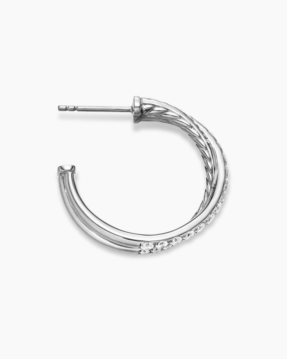 Womens Pavé Crossover Hoop Earrings in 18K White Gold with Diamonds, 24mm