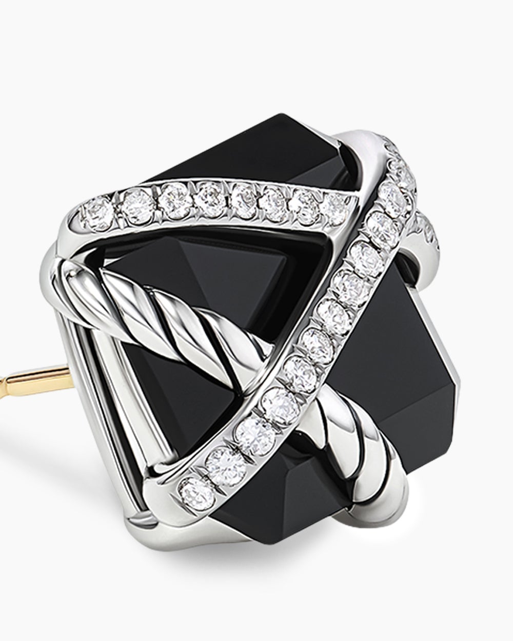 Womens Cable Wrap Stud Earrings in Sterling Silver with Black Onyx and Diamonds, 12mm
