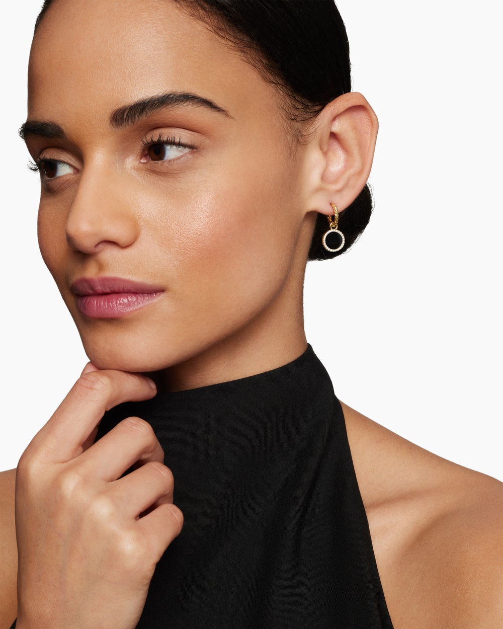 Womens Petite DY Elements® Drop Earrings in 18K Yellow Gold with Black Onyx and Diamonds, 22.6mm