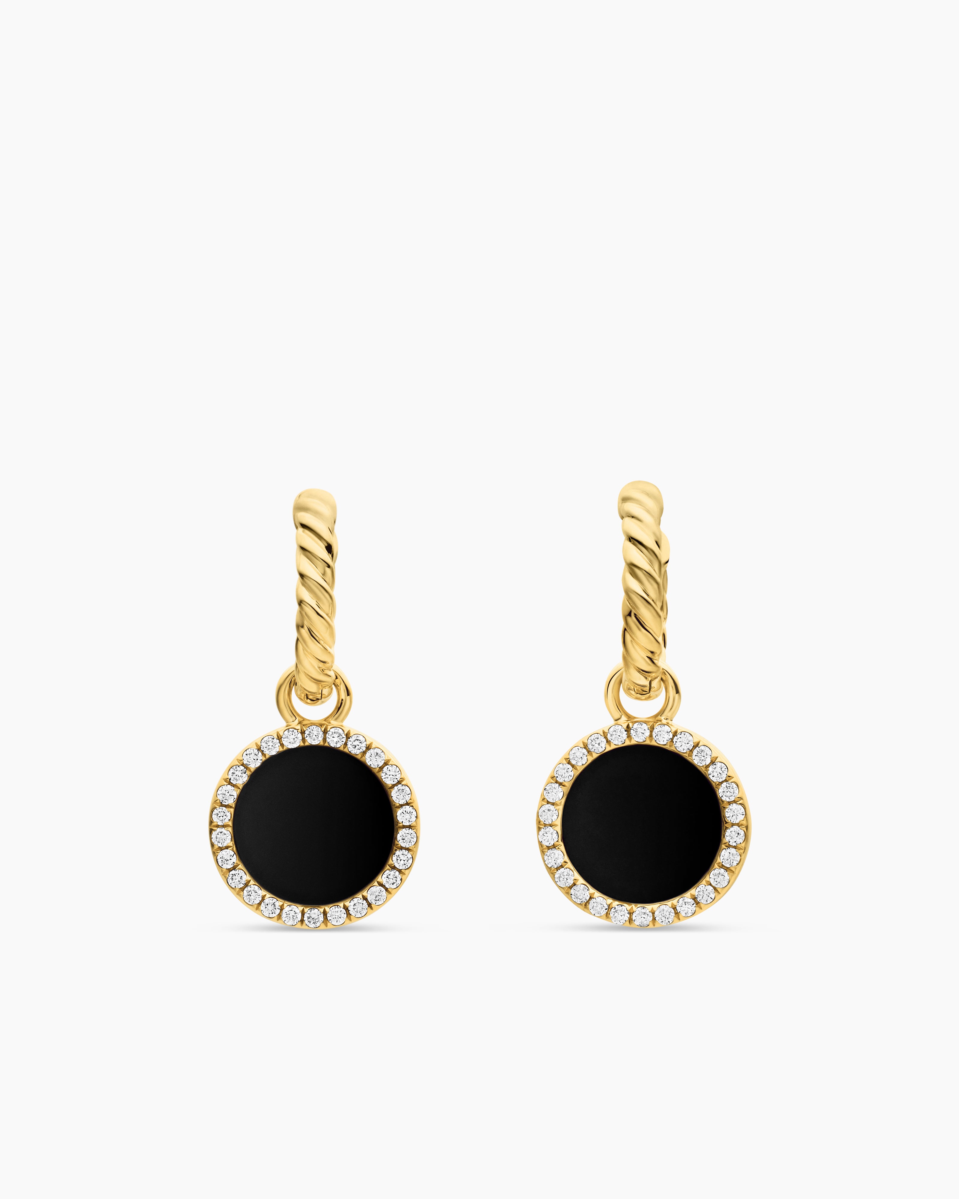 Womens Petite DY Elements&reg; Drop Earrings in 18K Yellow Gold with Black Onyx and Diamonds, 22.6mm