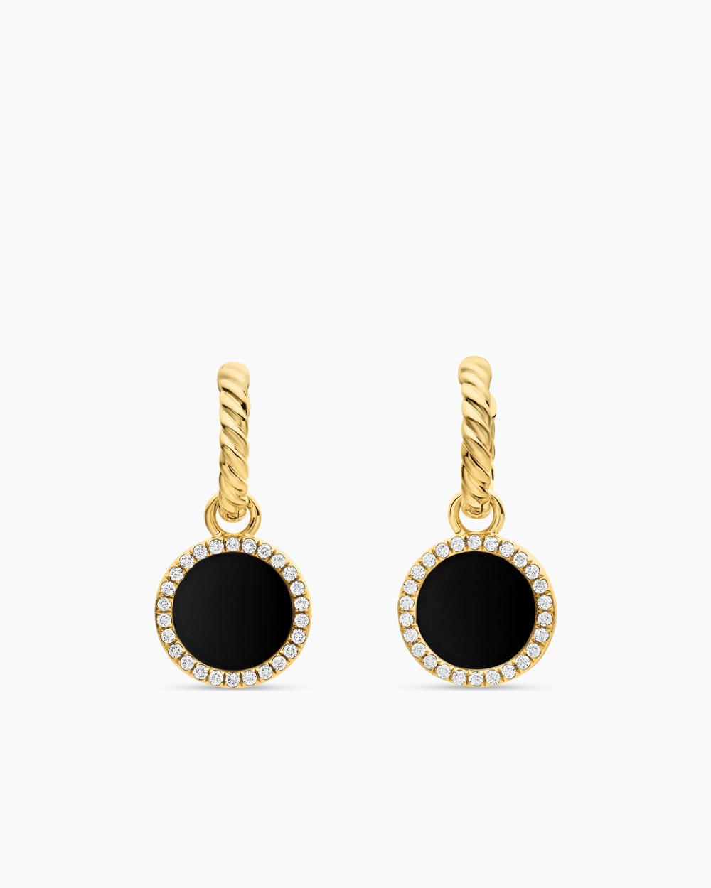 Womens Petite DY Elements® Drop Earrings in 18K Yellow Gold with Black Onyx and Diamonds, 22.6mm