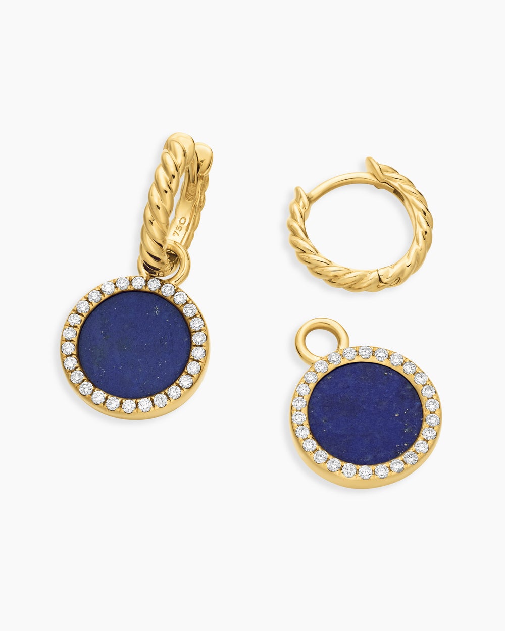 Womens Petite DY Elements® Drop Earrings in 18K Yellow Gold with Lapis and Diamonds, 22.6mm
