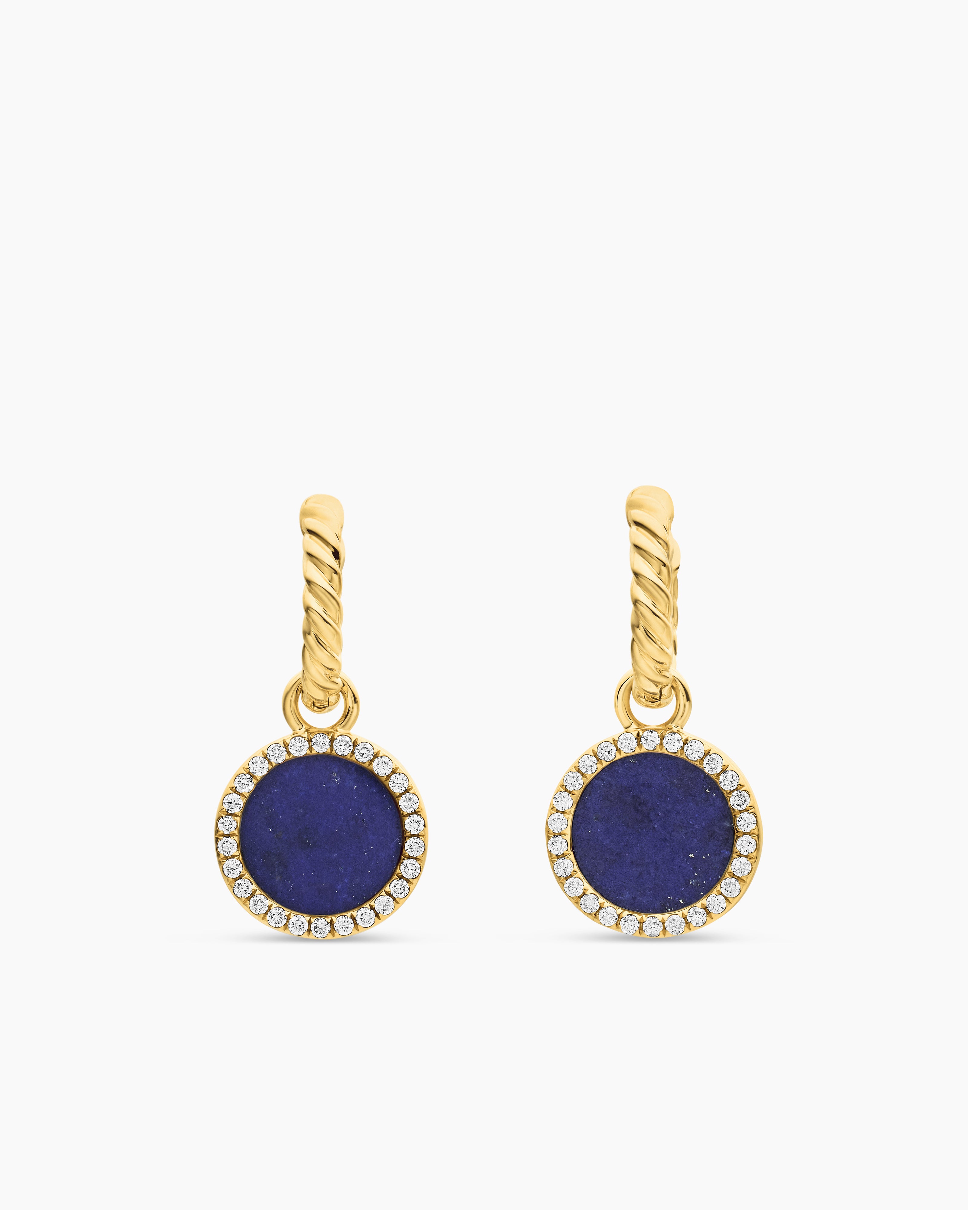 Womens Petite DY Elements&reg; Drop Earrings in 18K Yellow Gold with Lapis and Diamonds, 22.6mm