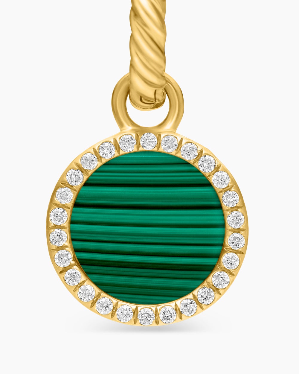 Womens Petite DY Elements® Drop Earrings in 18K Yellow Gold with Malachite and Diamonds, 22.6mm