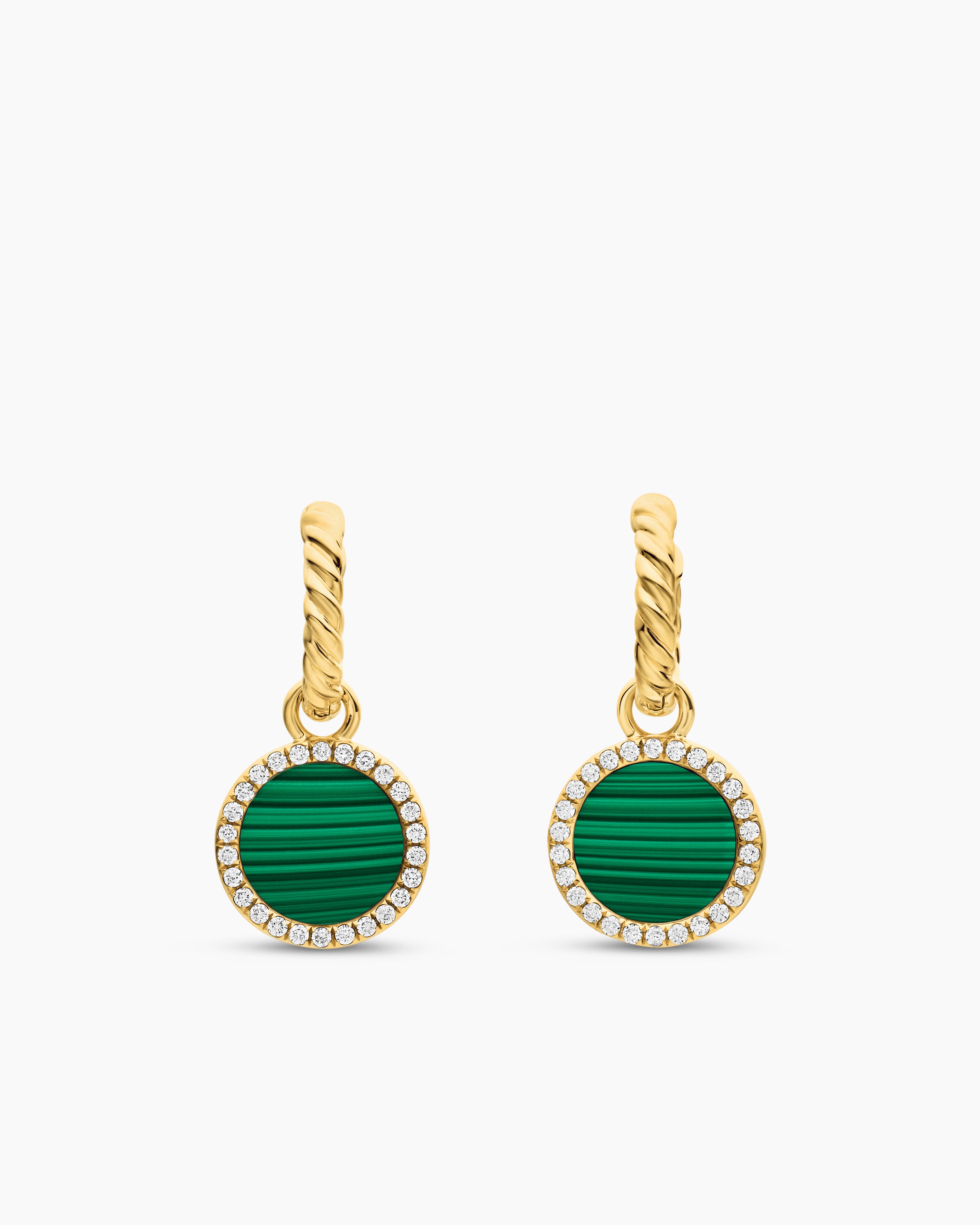 Womens Petite DY Elements&reg; Drop Earrings in 18K Yellow Gold with Malachite and Diamonds, 22.6mm