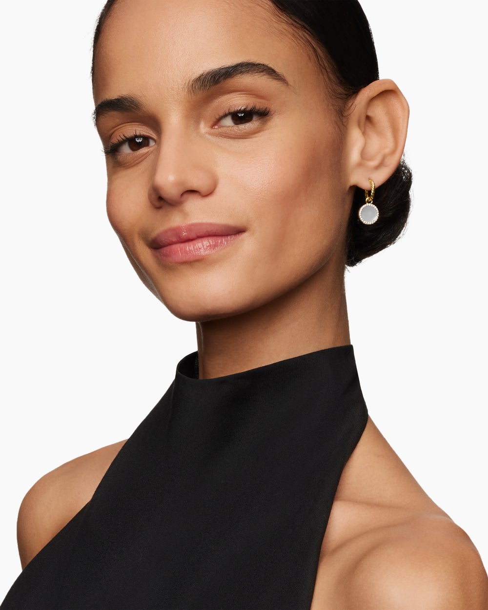 Womens Petite DY Elements® Drop Earrings in 18K Yellow Gold with Mother of Pearl and Diamonds, 22.6mm