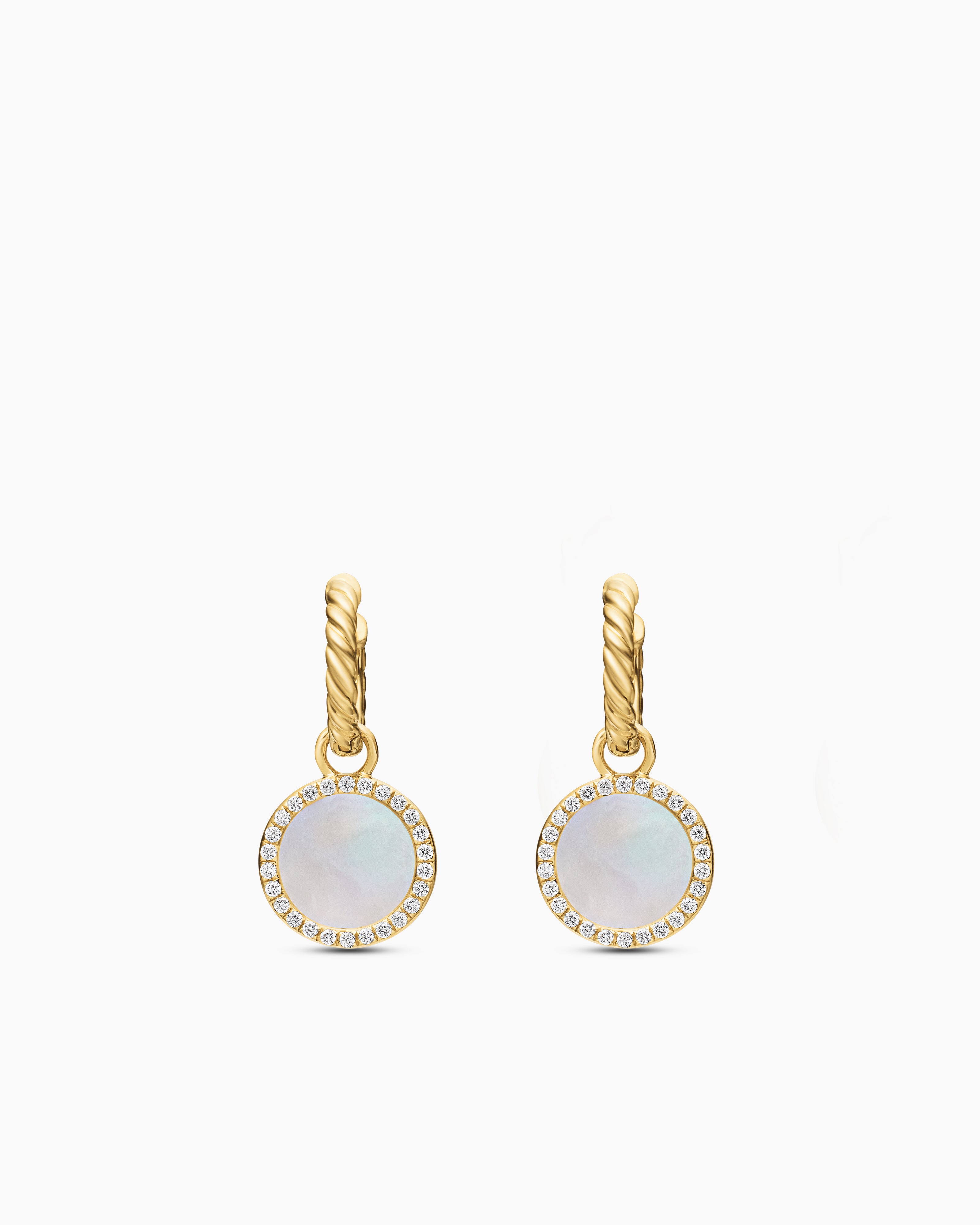 Womens Petite DY Elements&reg; Drop Earrings in 18K Yellow Gold with Mother of Pearl and Diamonds, 22.6mm