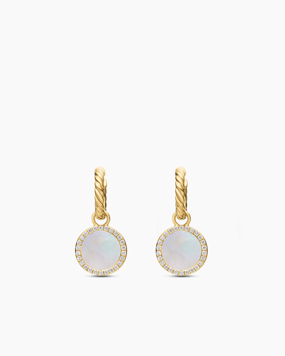 Womens Petite DY Elements® Drop Earrings in 18K Yellow Gold with Mother of Pearl and Diamonds, 22.6mm