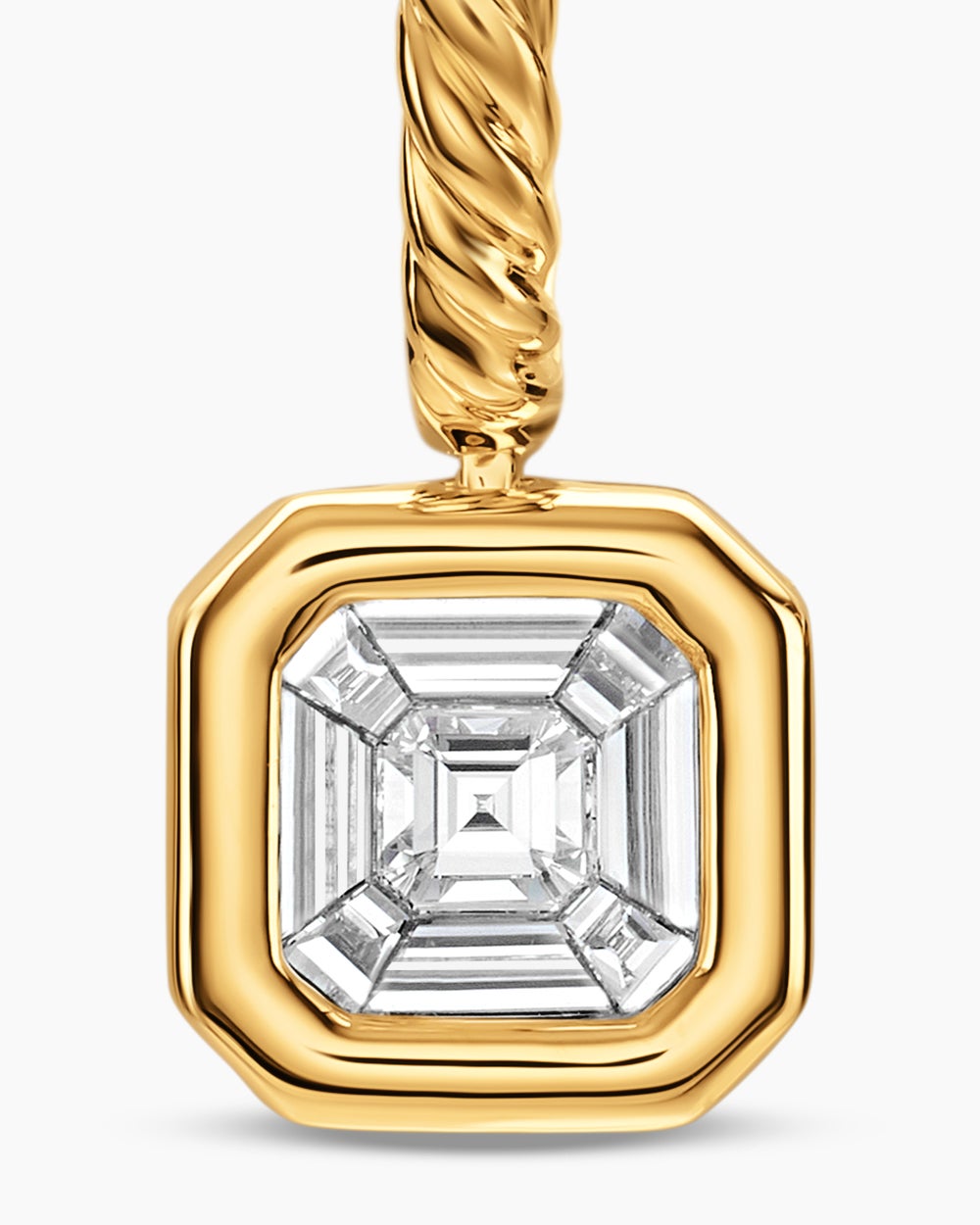 Womens Illusion Set Drop Earrings in 18K Yellow Gold with Square Diamonds, 7.7mm