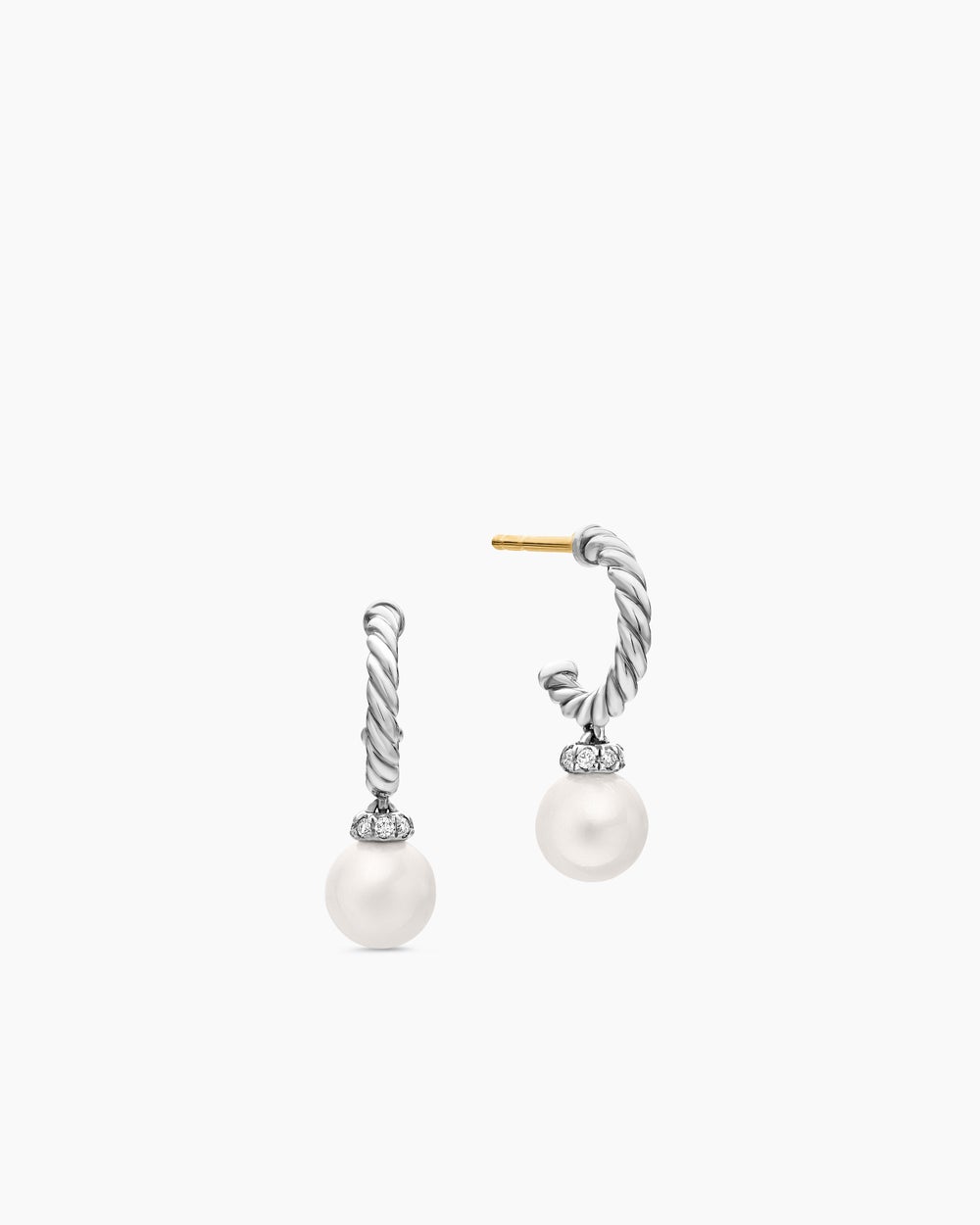 Boucles d'oreilles Solari en argent massif avec perles et pavé de diamants, 18,4 mm femme