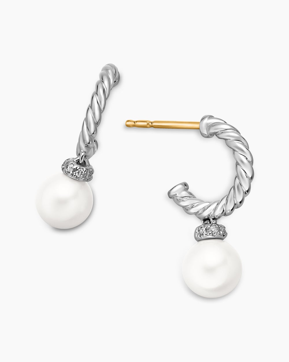 Boucles d'oreilles Solari en argent massif avec perles et pavé de diamants, 18,4 mm femme