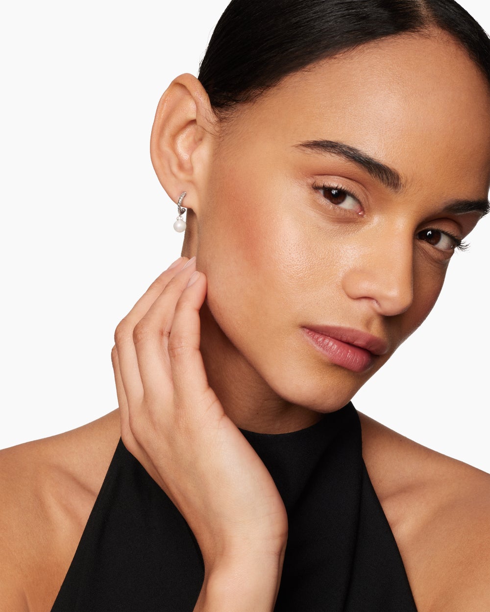 Boucles d'oreilles Solari en argent massif avec perles et pavé de diamants, 18,4 mm femme