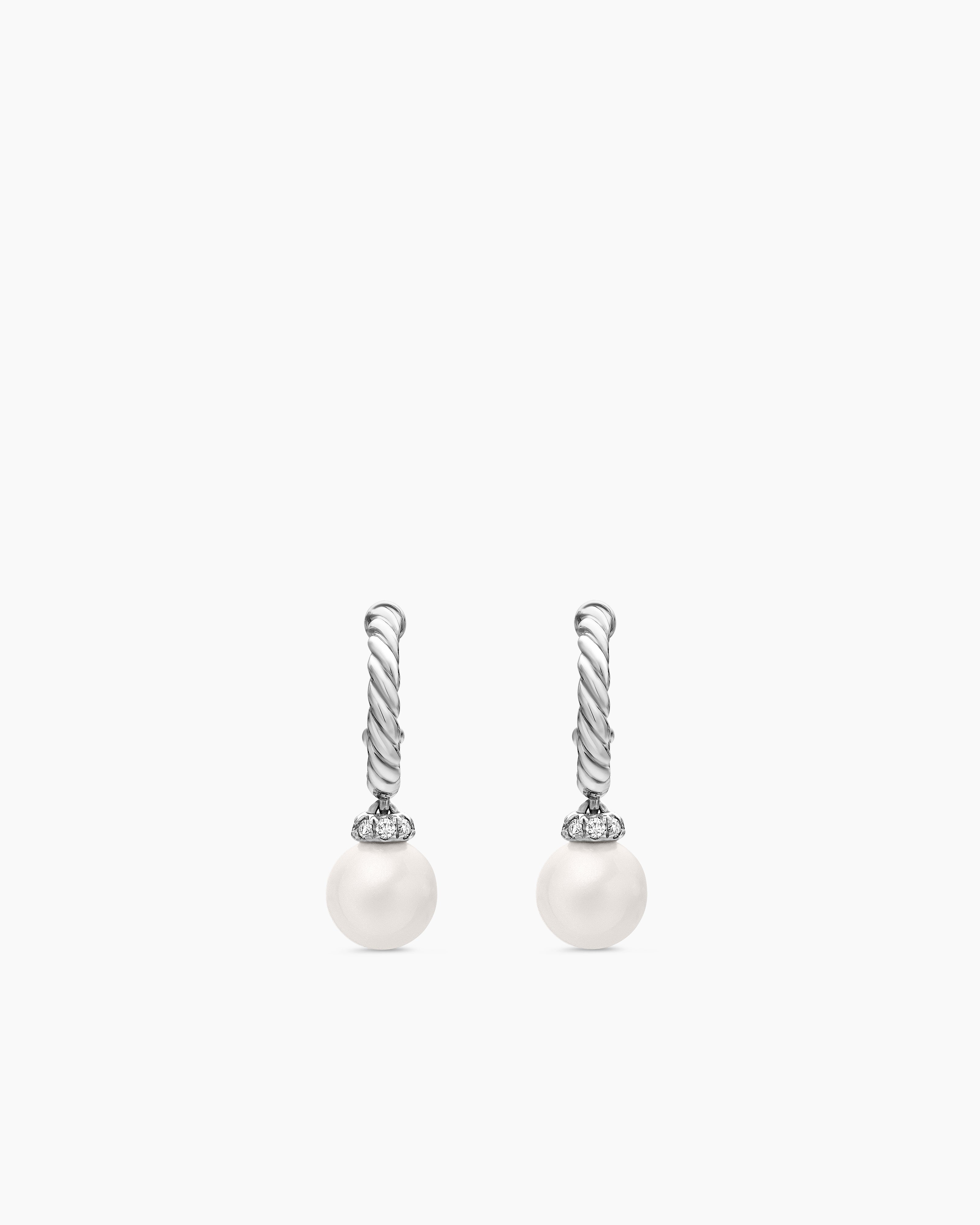 Boucles d'oreilles Solari en argent massif avec perles et pav&eacute; de diamants, 18,4 mm femme 