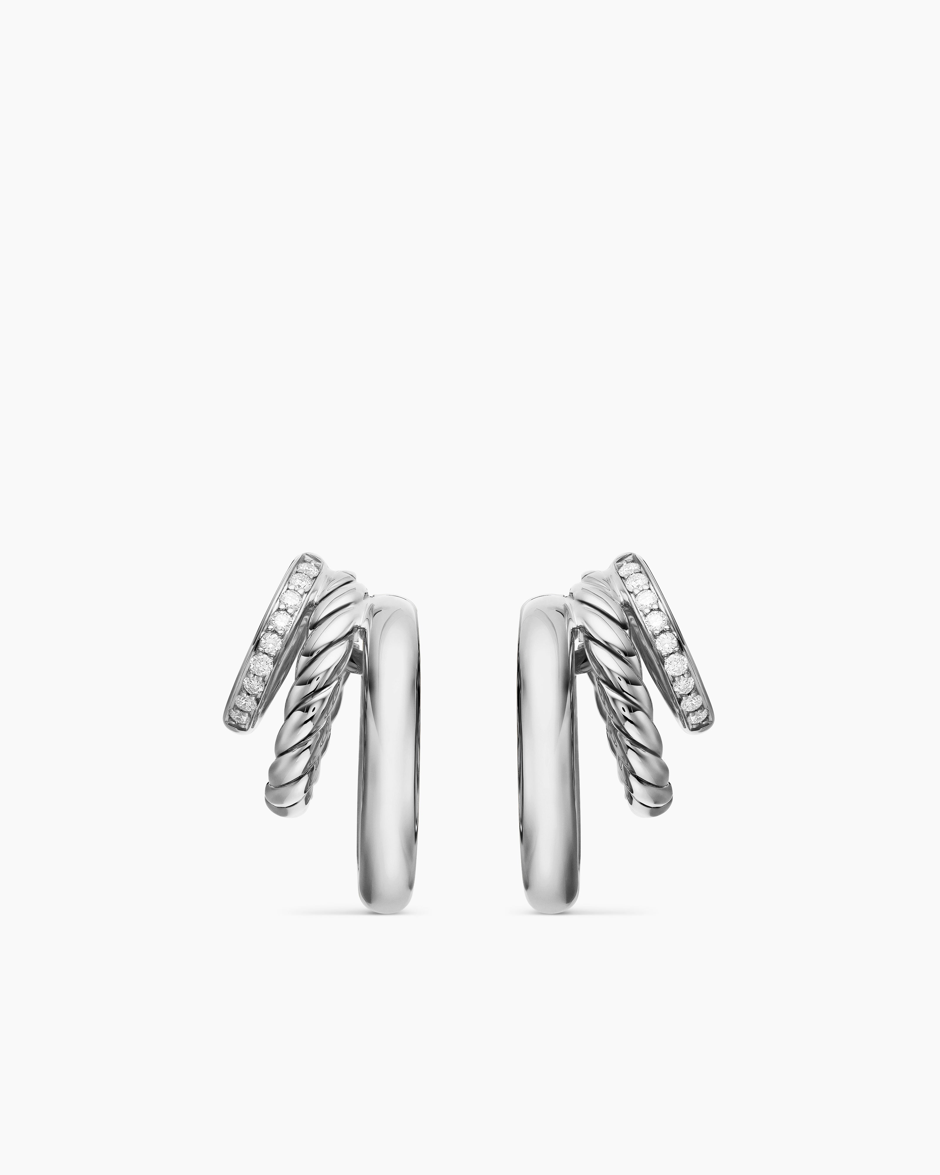 Womens DY Mercer&reg; Three Row Hoop Earrings in Sterling Silver with Diamonds, 21mm