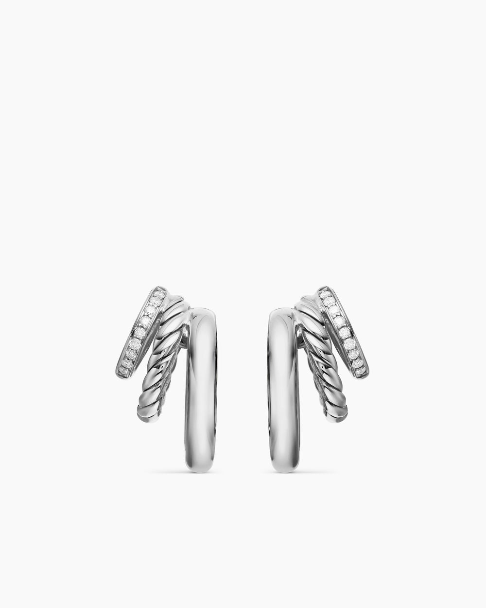 Womens DY Mercer® Three Row Hoop Earrings in Sterling Silver with Diamonds, 21mm