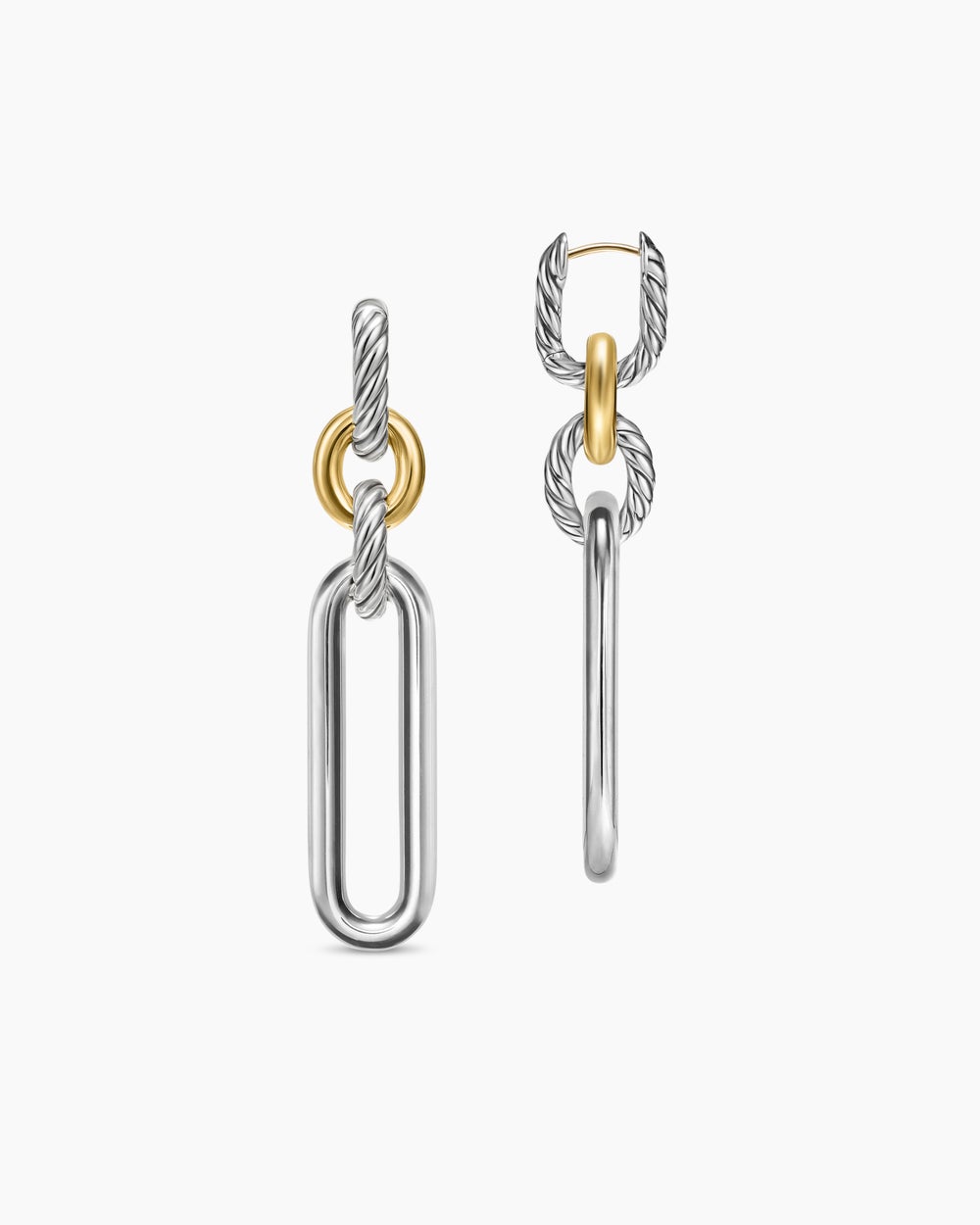 Womens Lexington Double Link Drop Earrings in Sterling Silver with 18ct Yellow Gold, 54mm