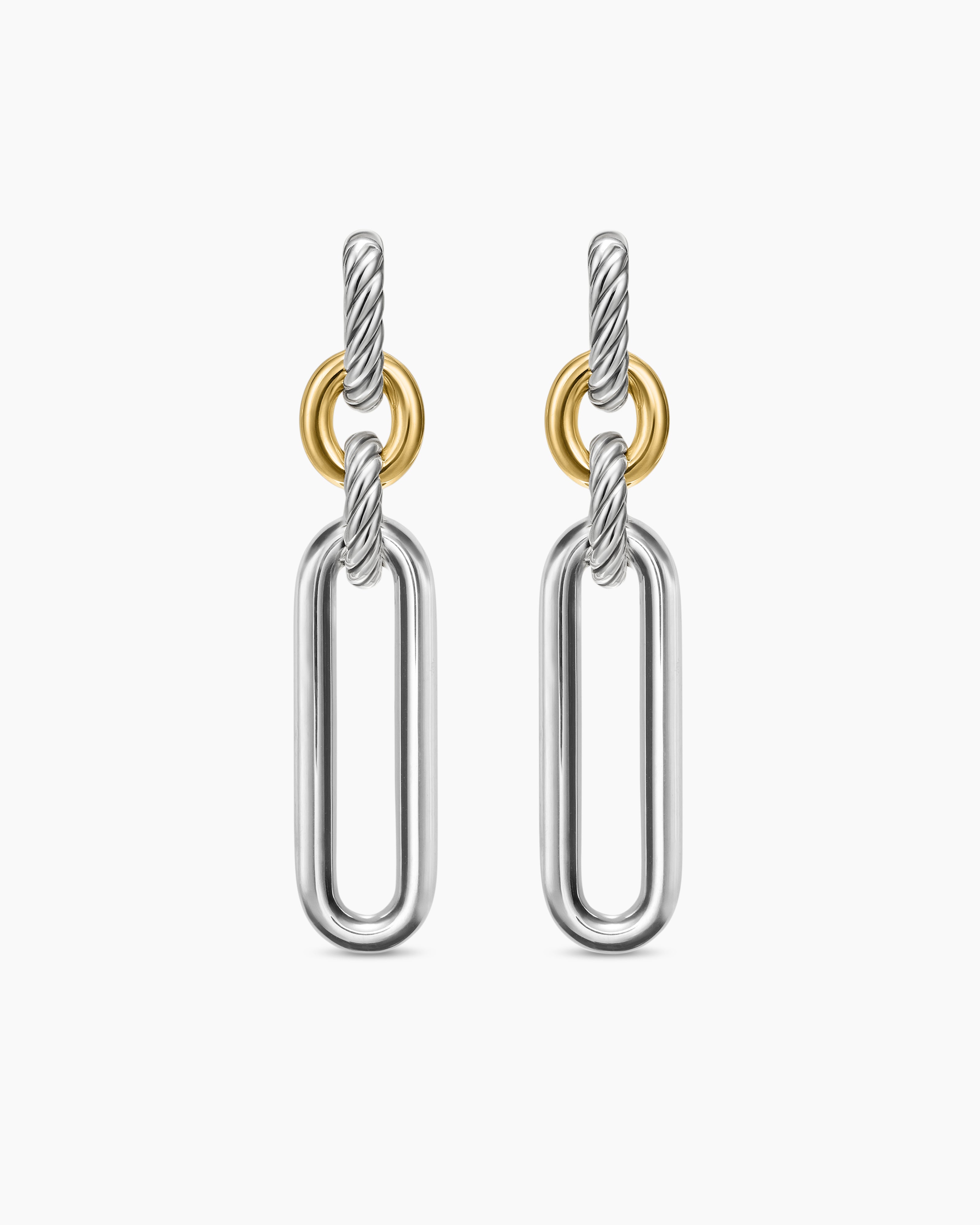 Womens Lexington Double Link Drop Earrings in Sterling Silver with 18ct Yellow Gold, 54mm
