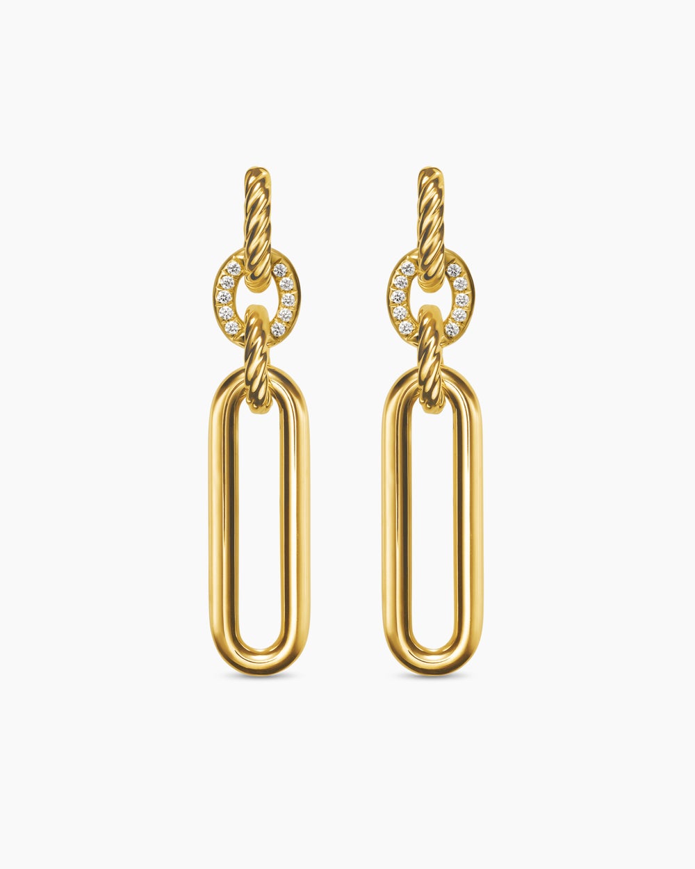 Womens Lexington Double Link Drop Earrings in 18K Yellow Gold with Diamonds, 54mm