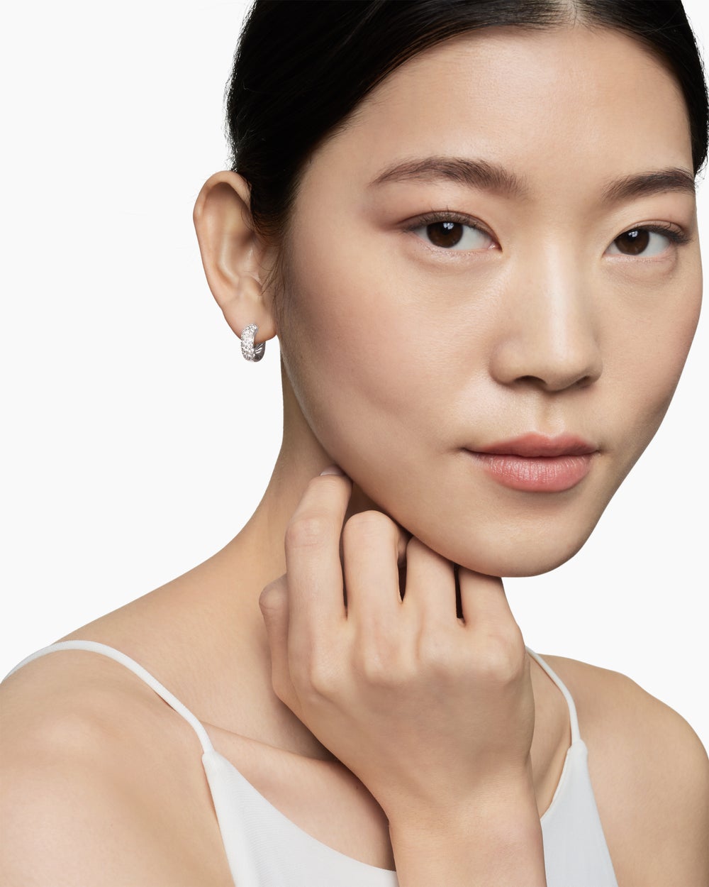 Womens DY Mercer® Micro Hoop Earrings in Sterling Silver with Diamonds, 13.5mm