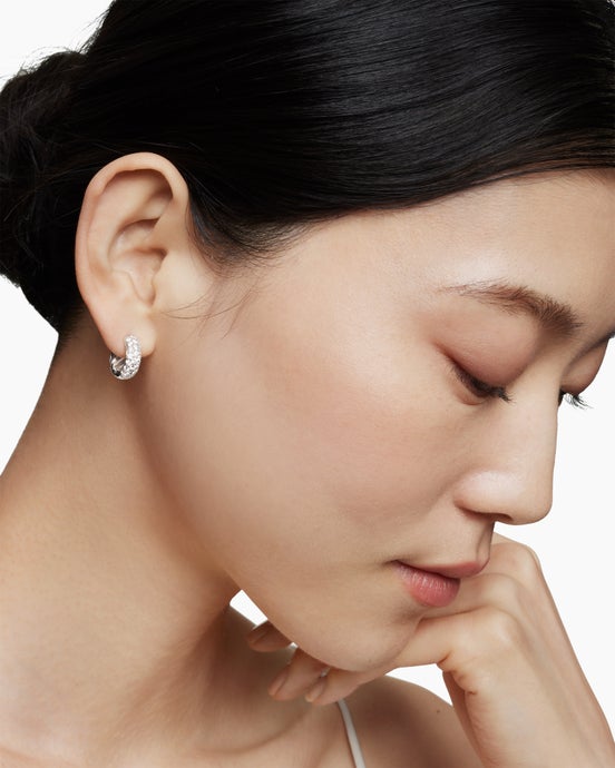 DY Mercer® Micro Hoop Earrings in Sterling Silver with Diamonds, 13.5mm
