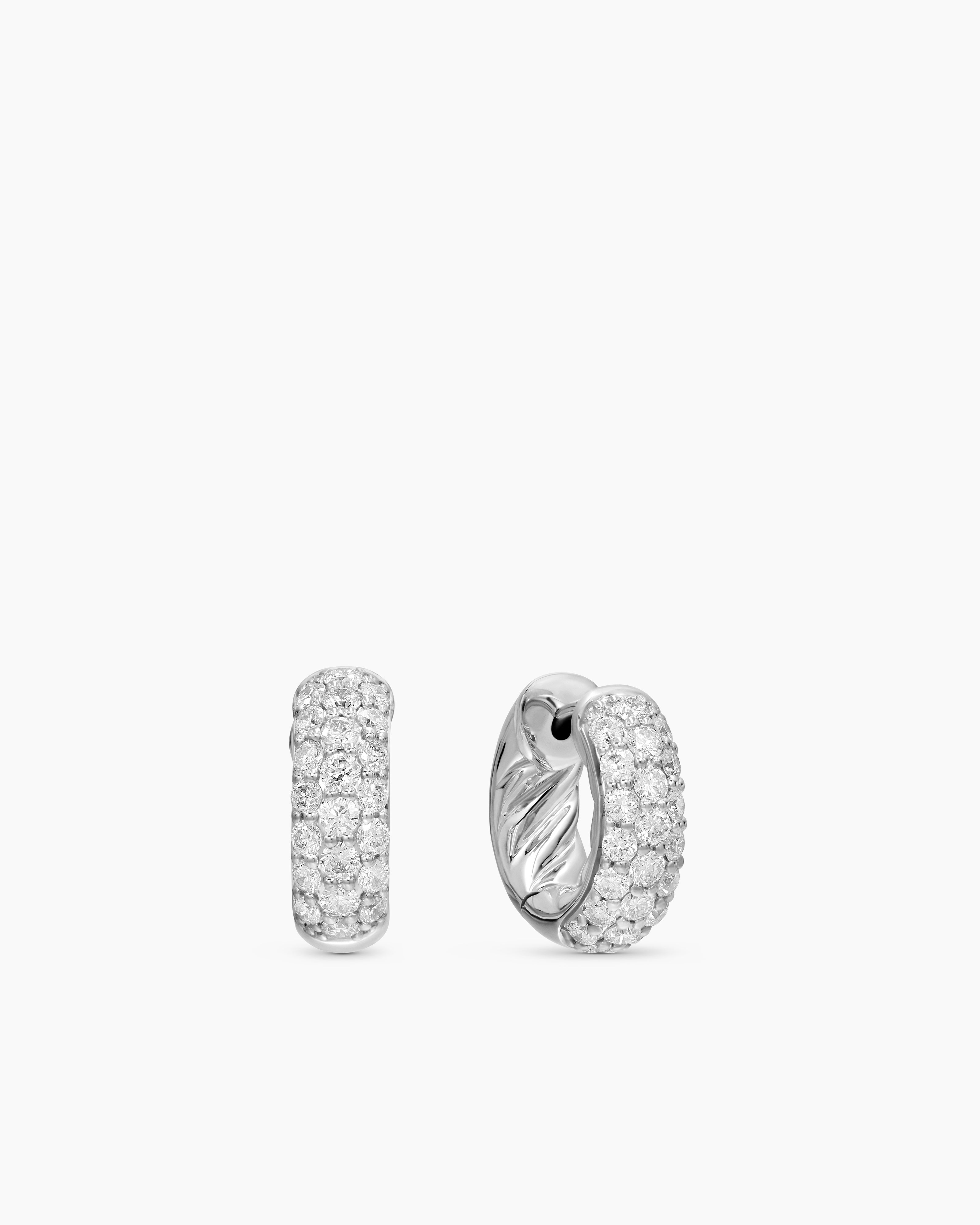 Womens DY Mercer&reg; Micro Hoop Earrings in Sterling Silver with Diamonds, 13.5mm