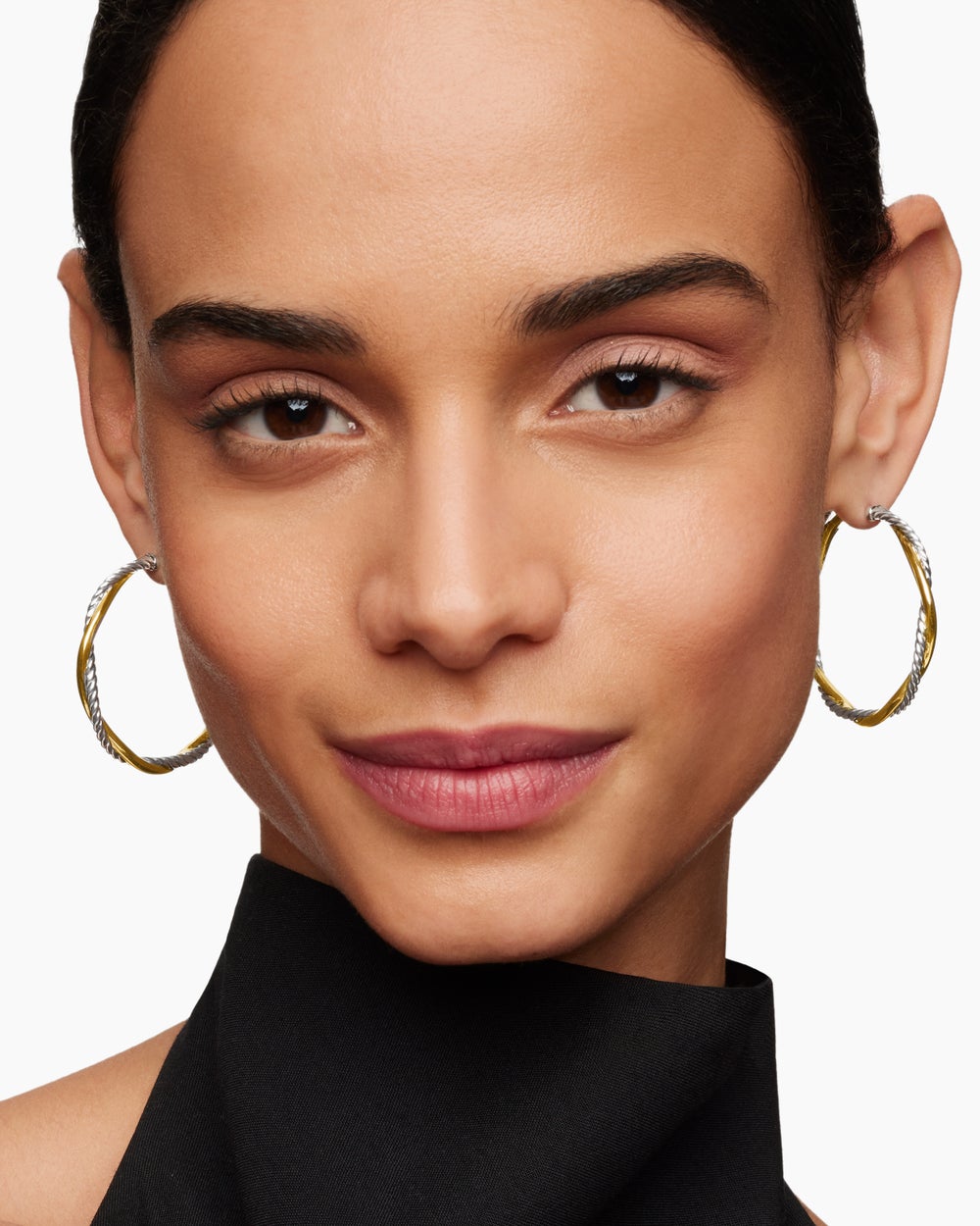 Womens Infinity Hoop Earrings in Sterling Silver with 14K Yellow Gold, 42mm