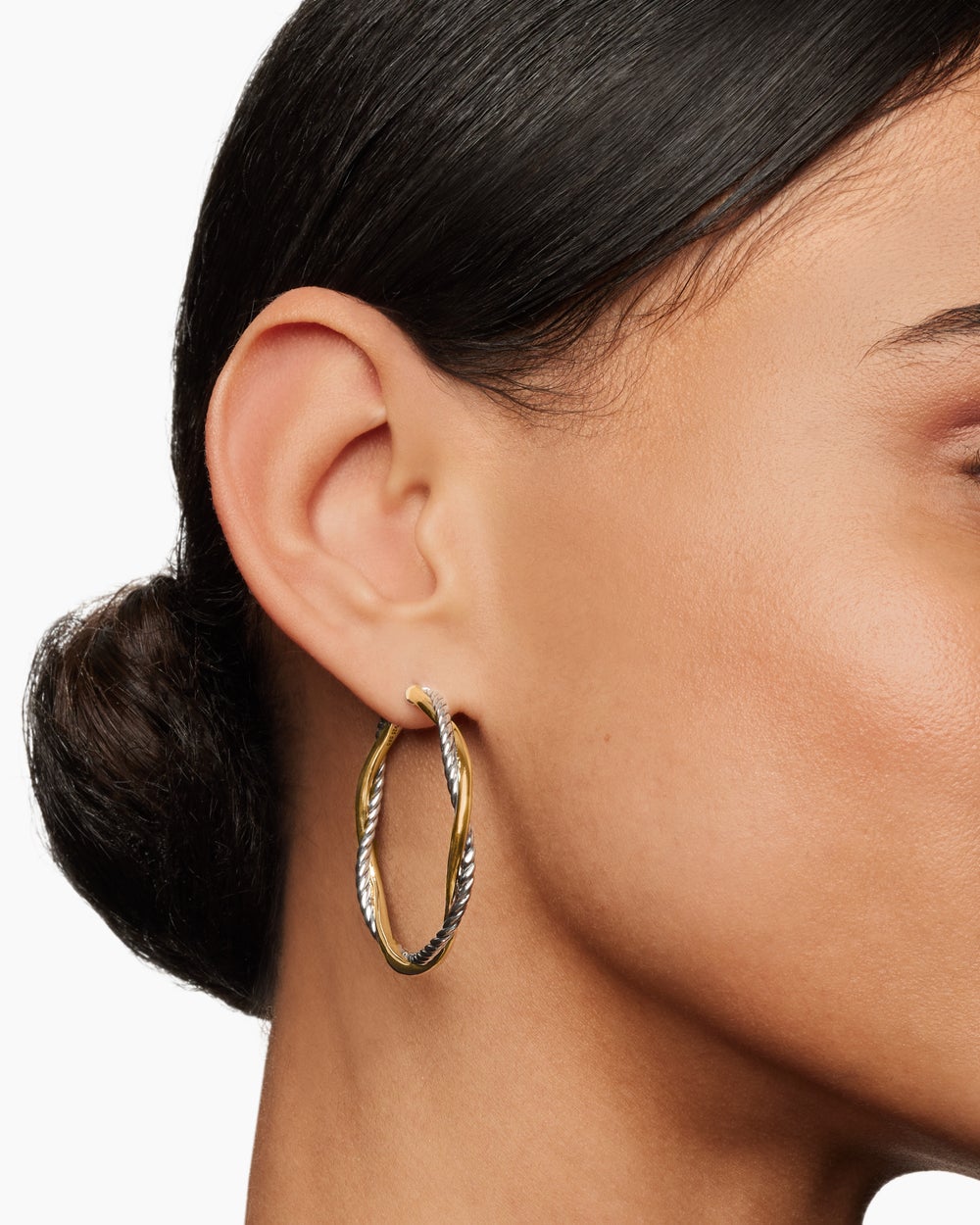 Womens Infinity Hoop Earrings in Sterling Silver with 14K Yellow Gold, 42mm