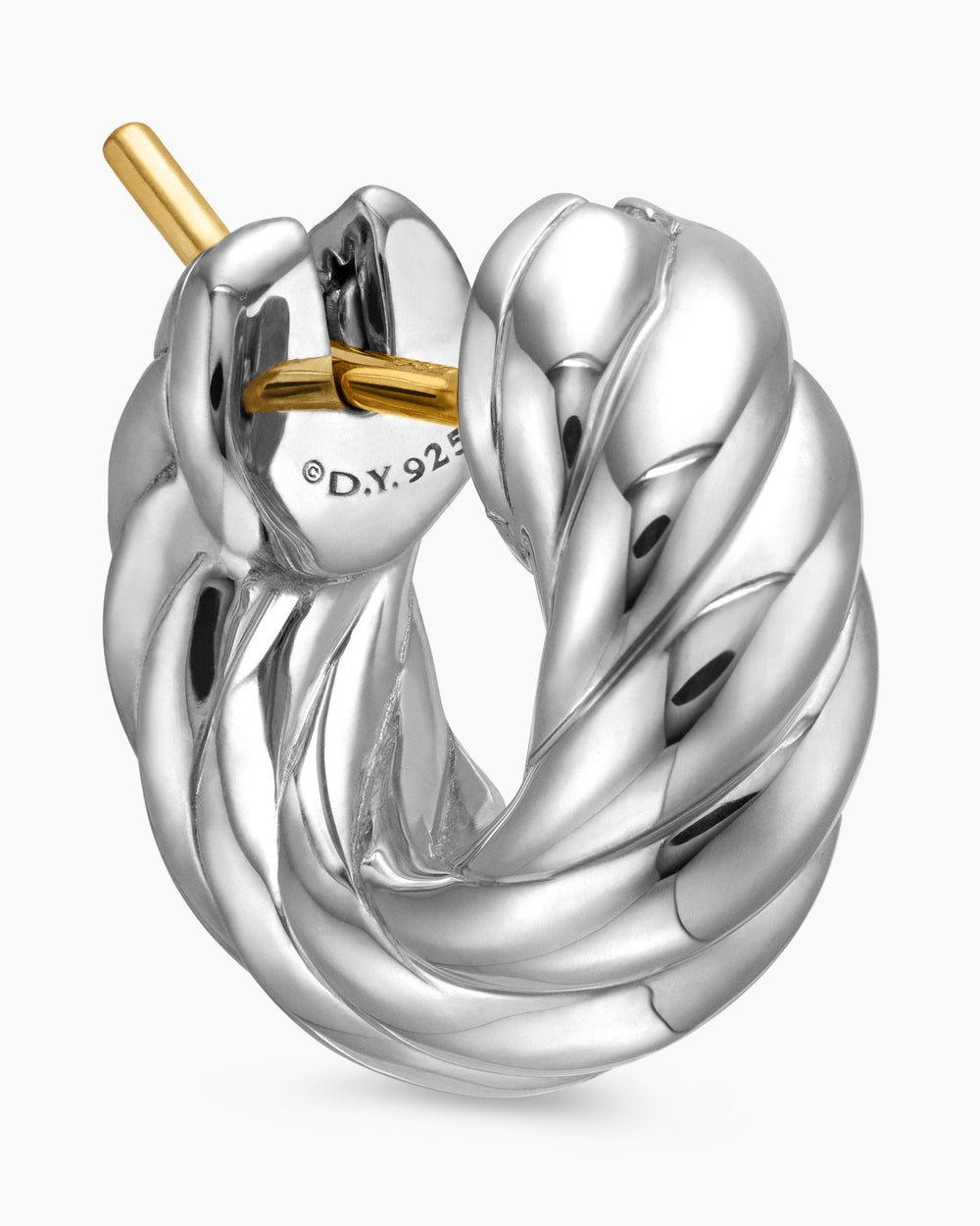 Womens Sculpted Cable Hoop Earrings in Sterling Silver, 14.4mm