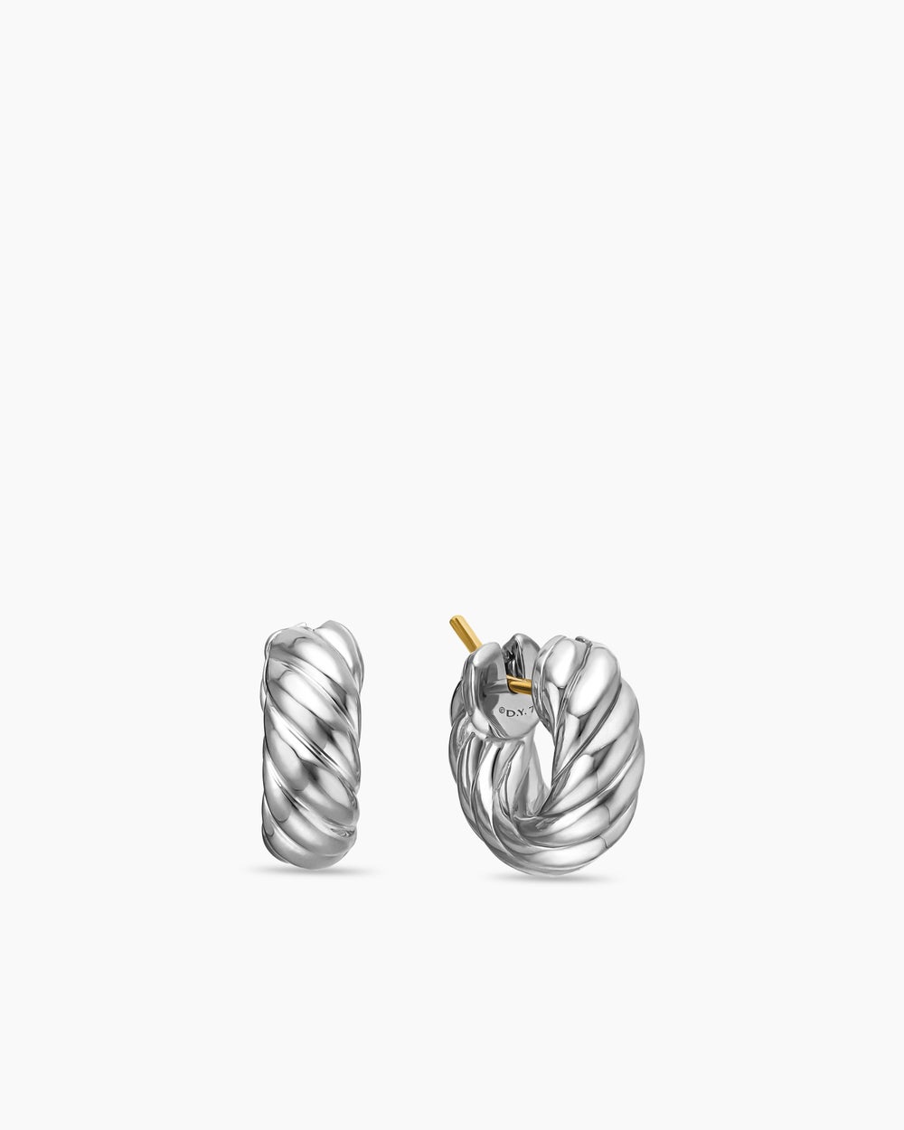 Womens Sculpted Cable Hoop Earrings in Sterling Silver, 14.4mm