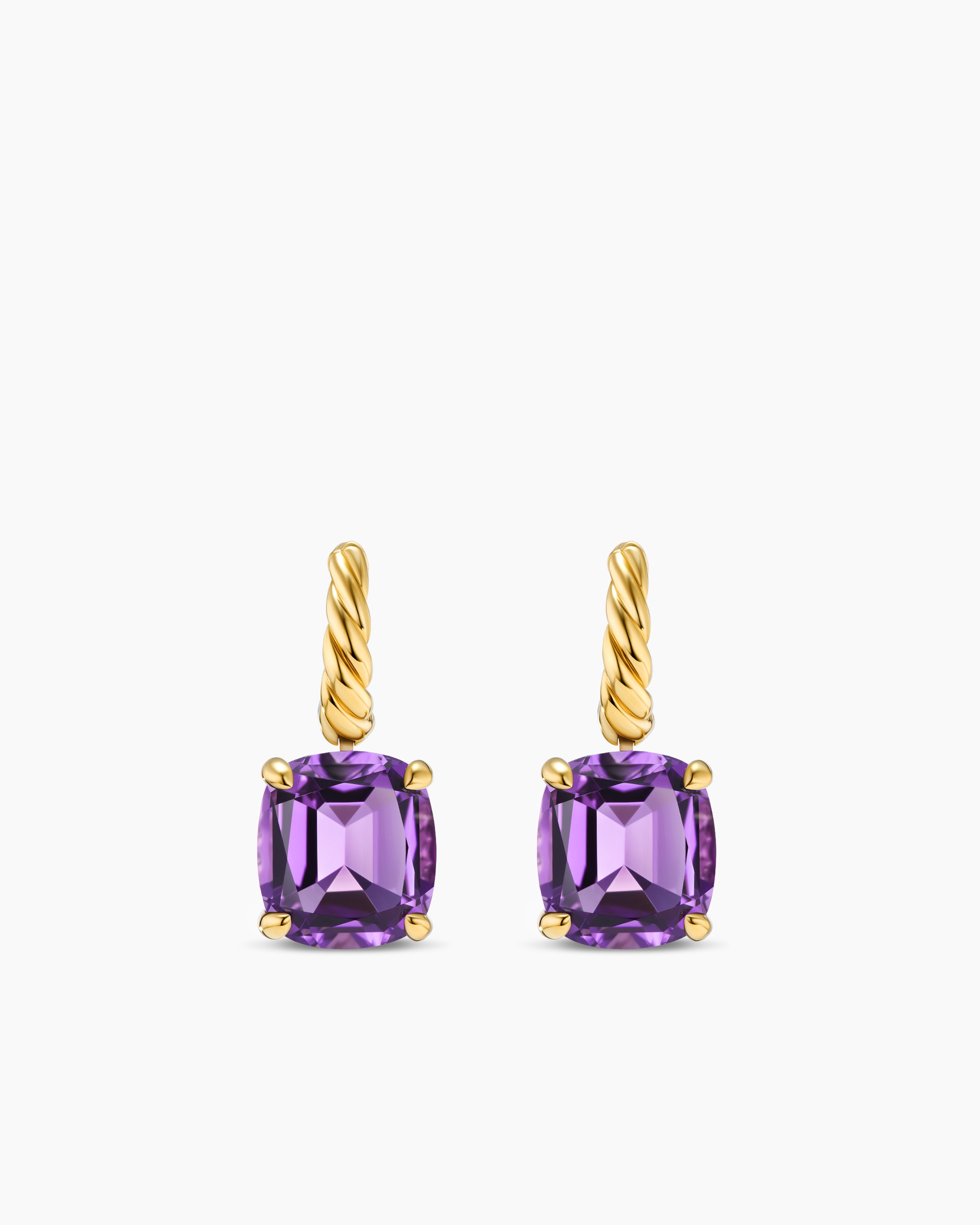 Womens Marbella Drop Earrings in 18K Yellow Gold with Amethyst, 11mm