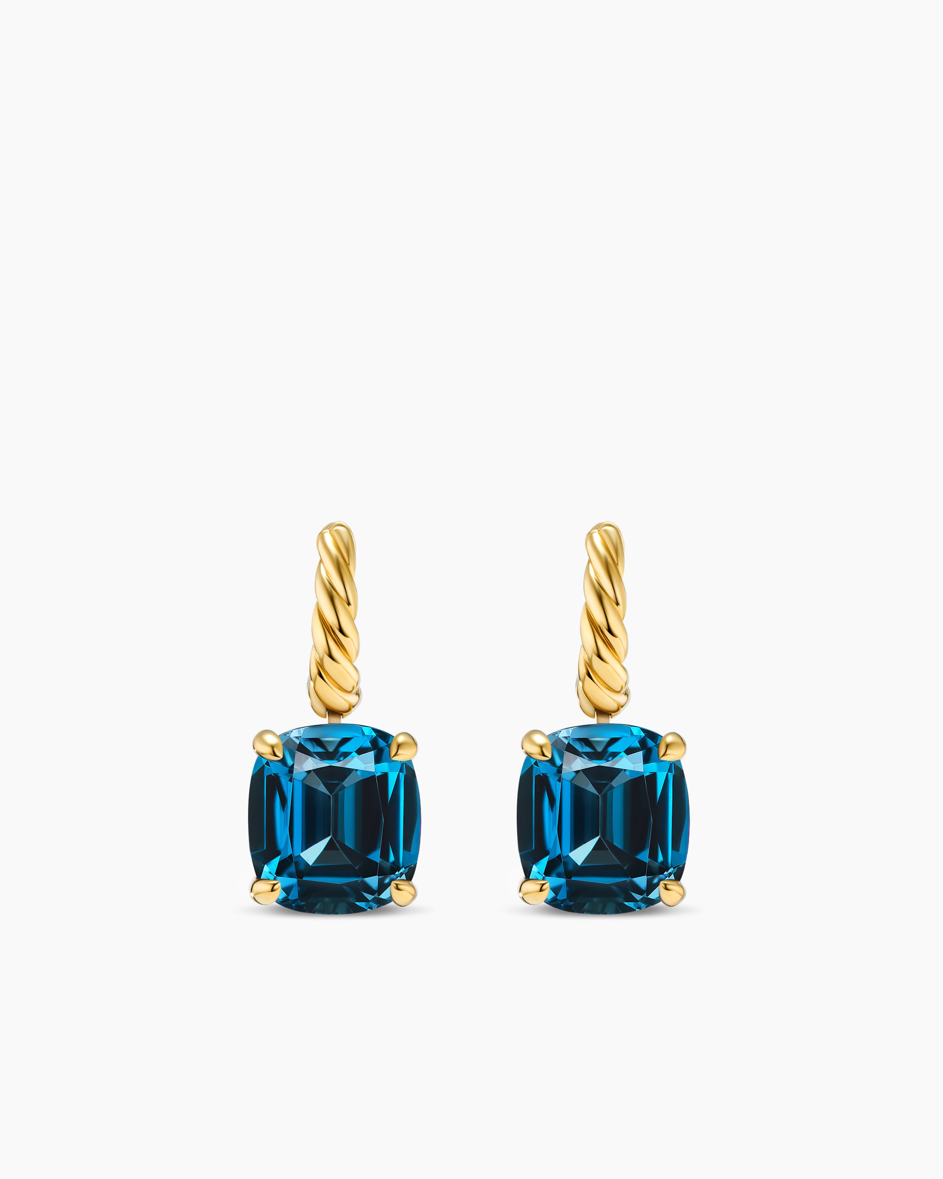 Womens Marbella Drop Earrings in 18K Yellow Gold with Hampton Blue Topaz, 11mm