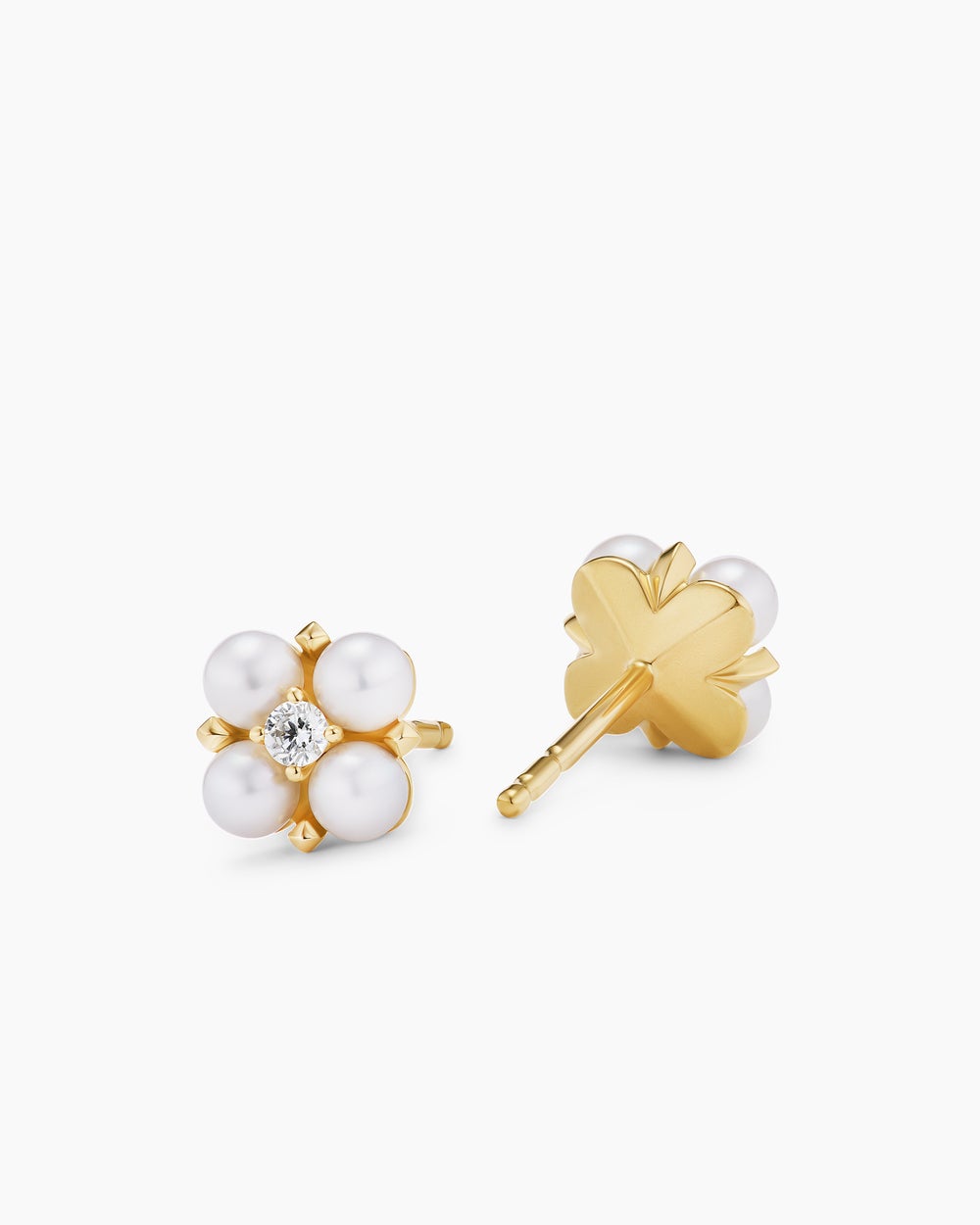 Womens Petite Modern Renaissance® Pearl Stud Earrings in 18ct Yellow Gold with Diamonds, 7.8mm