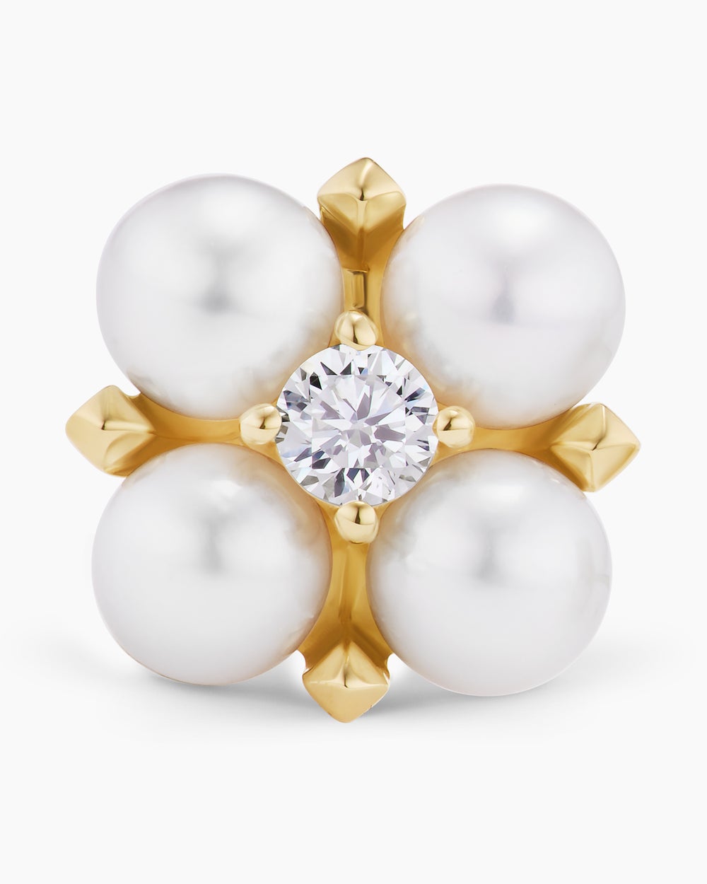 Womens Petite Modern Renaissance® Pearl Stud Earrings in 18ct Yellow Gold with Diamonds, 7.8mm