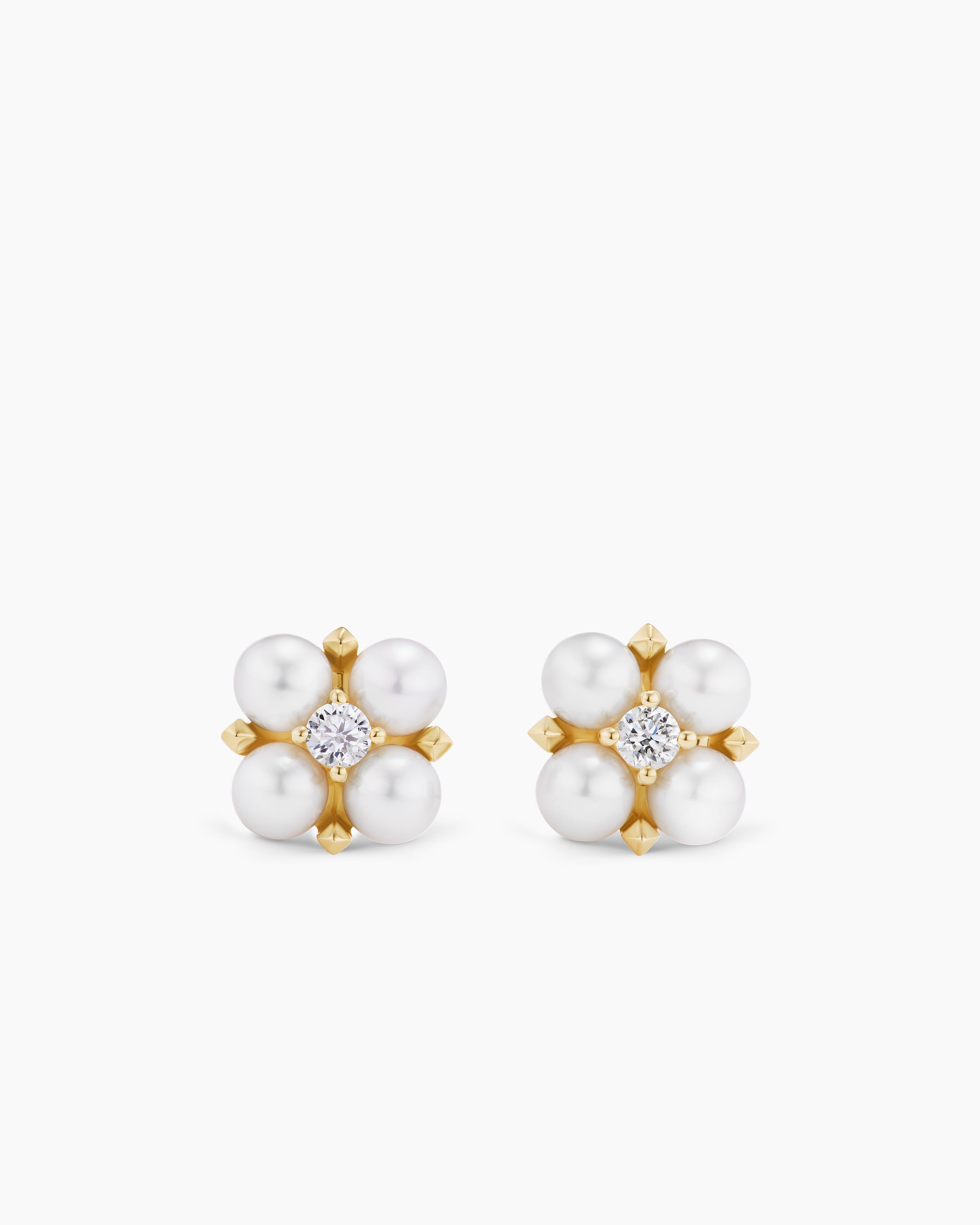 Womens Petite Modern Renaissance&reg; Pearl Stud Earrings in 18ct Yellow Gold with Diamonds, 7.8mm