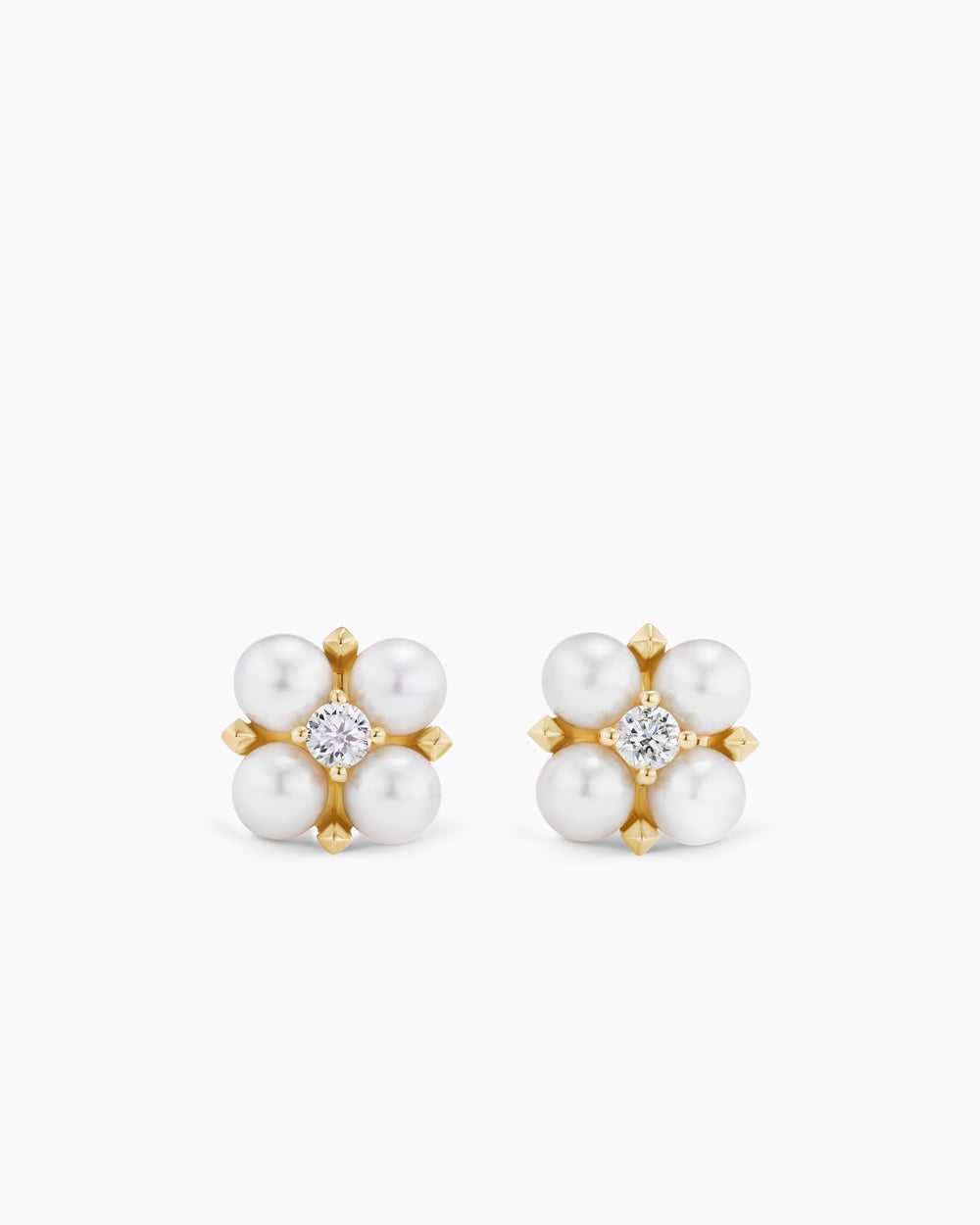 Womens Petite Modern Renaissance® Pearl Stud Earrings in 18ct Yellow Gold with Diamonds, 7.8mm