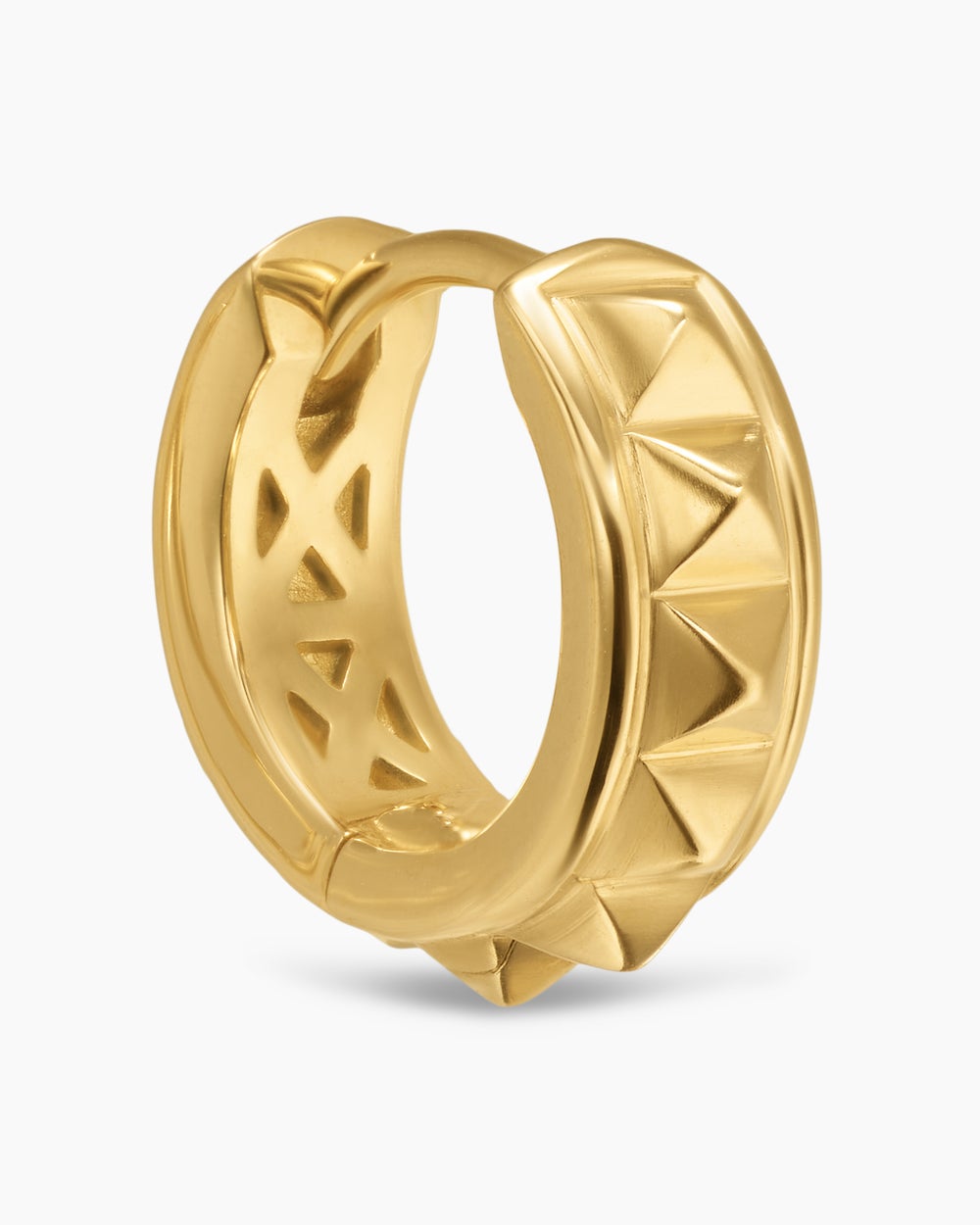 Womens Pyramid Hoop Earrings in 18K Yellow Gold, 12.7mm