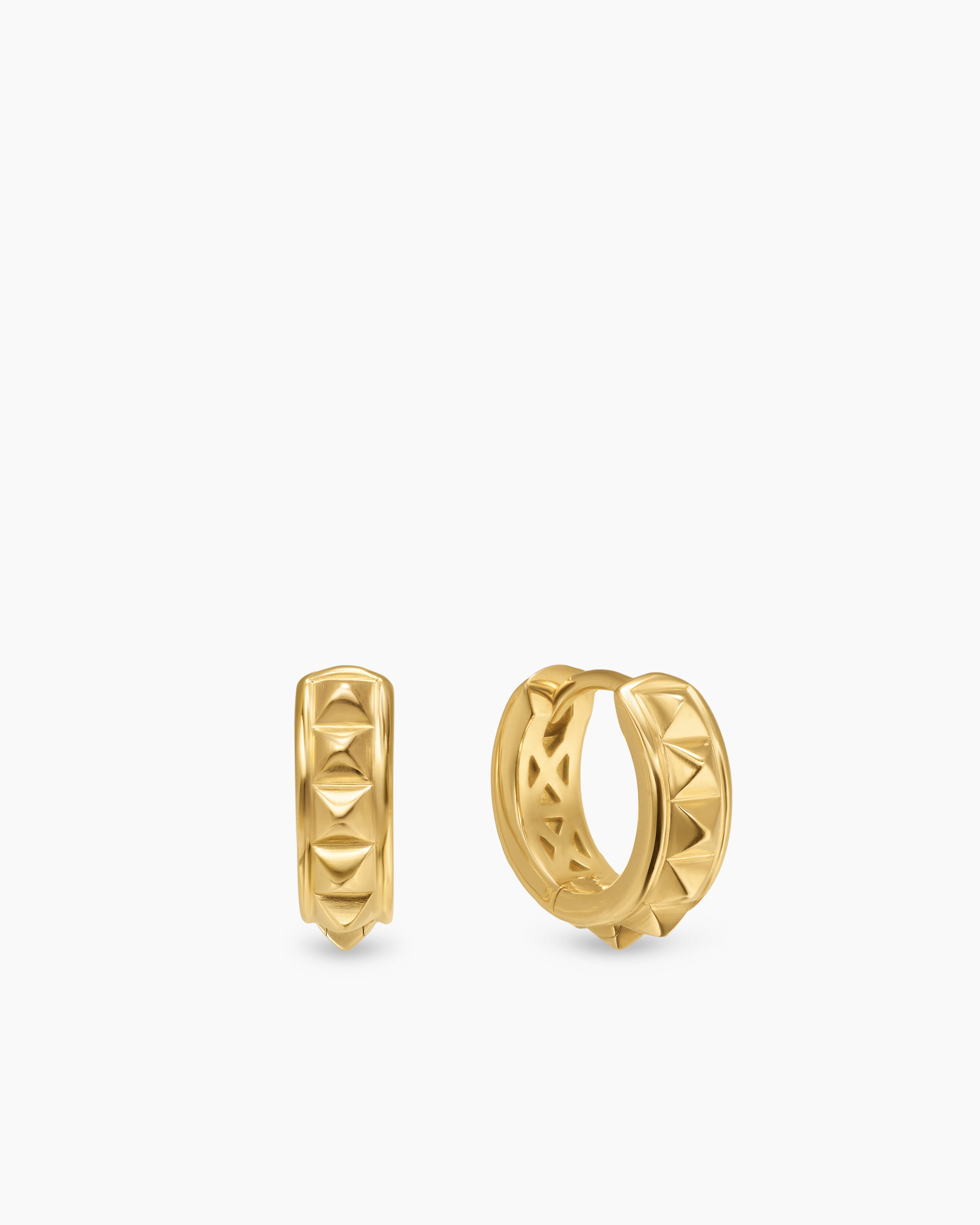 Womens Pyramid Hoop Earrings in 18K Yellow Gold, 12.7mm