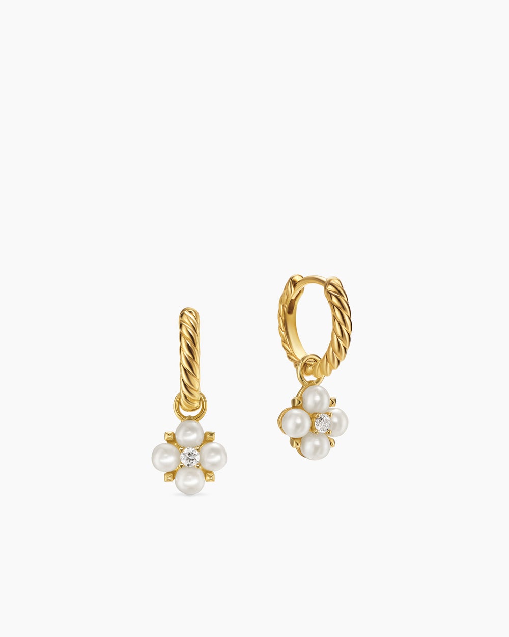 Womens Petite Modern Renaissance® Pearl Drop Earrings in 18K Yellow Gold with Diamonds, 18mm