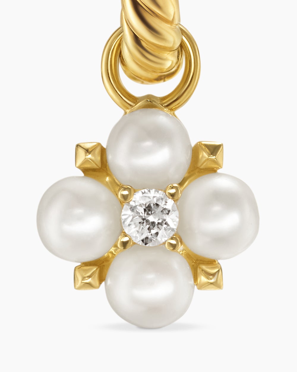 Womens Petite Modern Renaissance® Pearl Drop Earrings in 18K Yellow Gold with Diamonds, 18mm