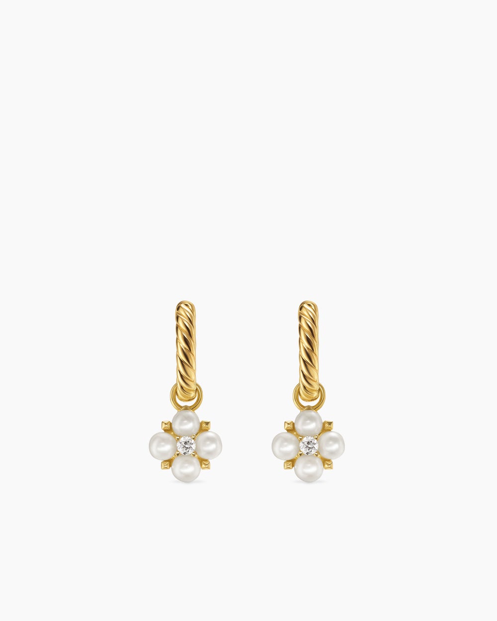 Womens Petite Modern Renaissance® Pearl Drop Earrings in 18K Yellow Gold with Diamonds, 18mm