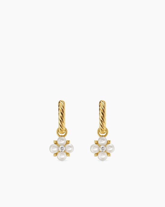 Petite Modern Renaissance® Pearl Drop Earrings in 18K Yellow Gold with Diamonds, 18mm
