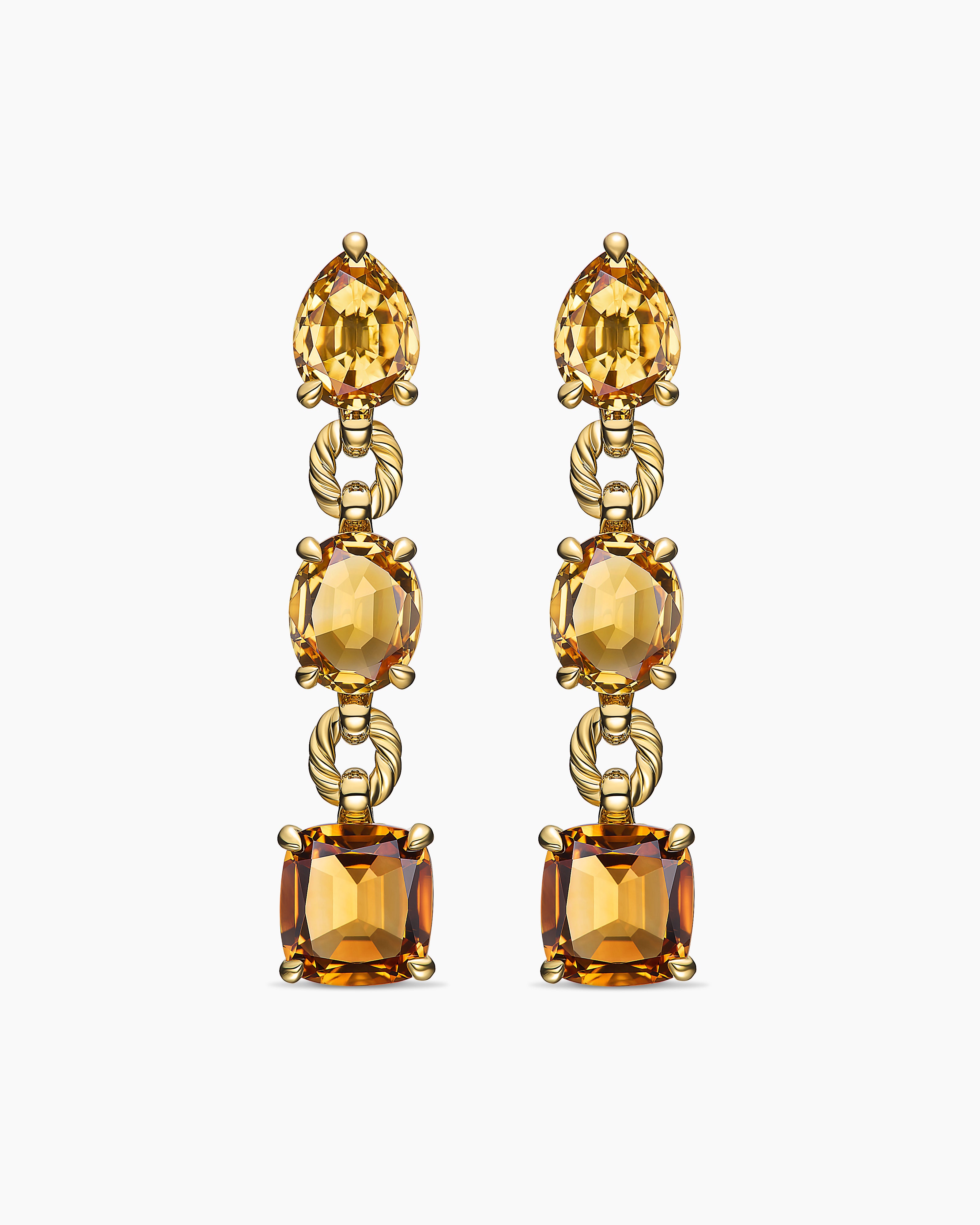 Womens Marbella Drop Earrings in 18K Yellow Gold with Citrine and Madeira Citrine, 51mm