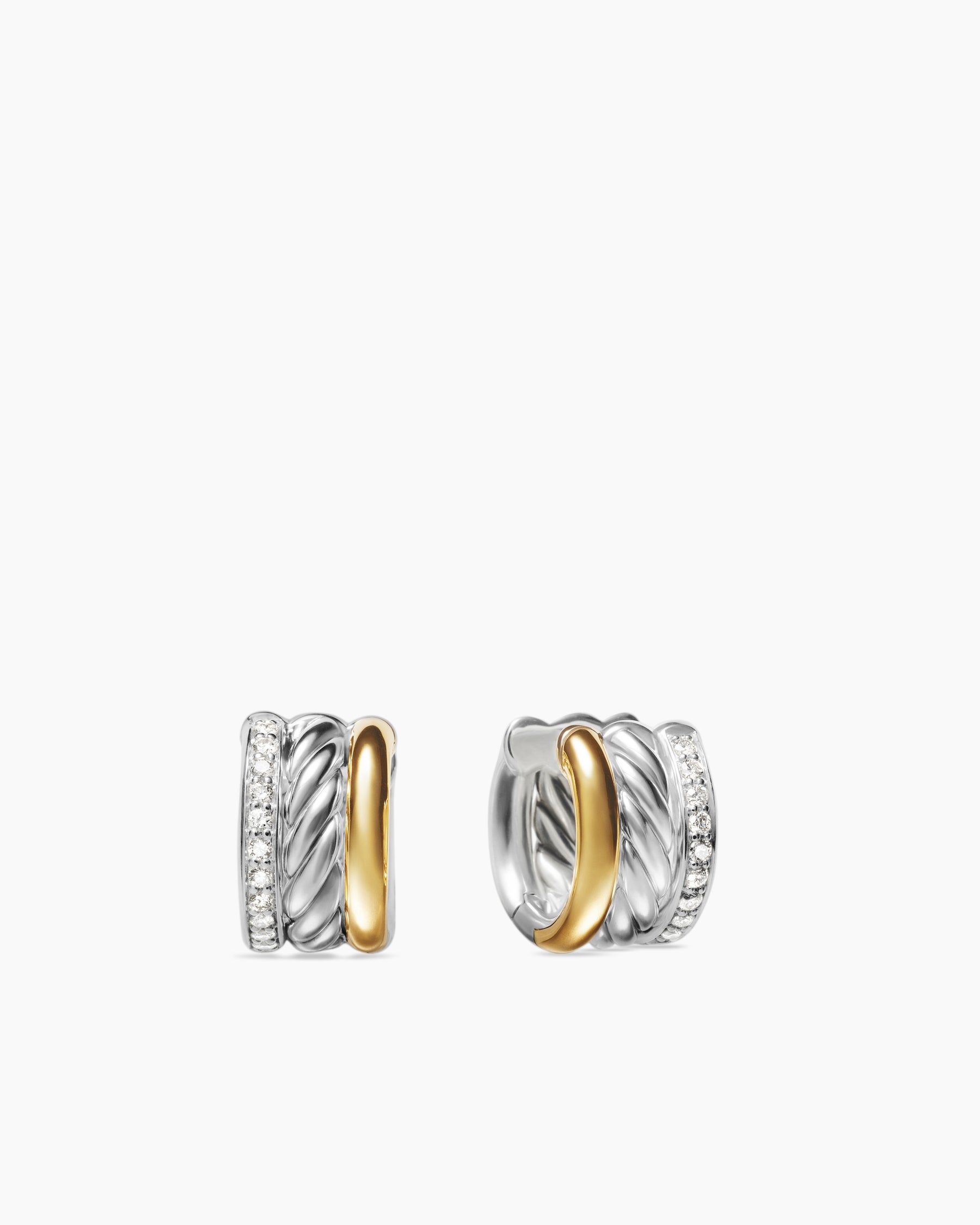 Petites créoles DY Mercer® en argent massif avec or jaune 18 carats et pavé de diamants, 14 mm